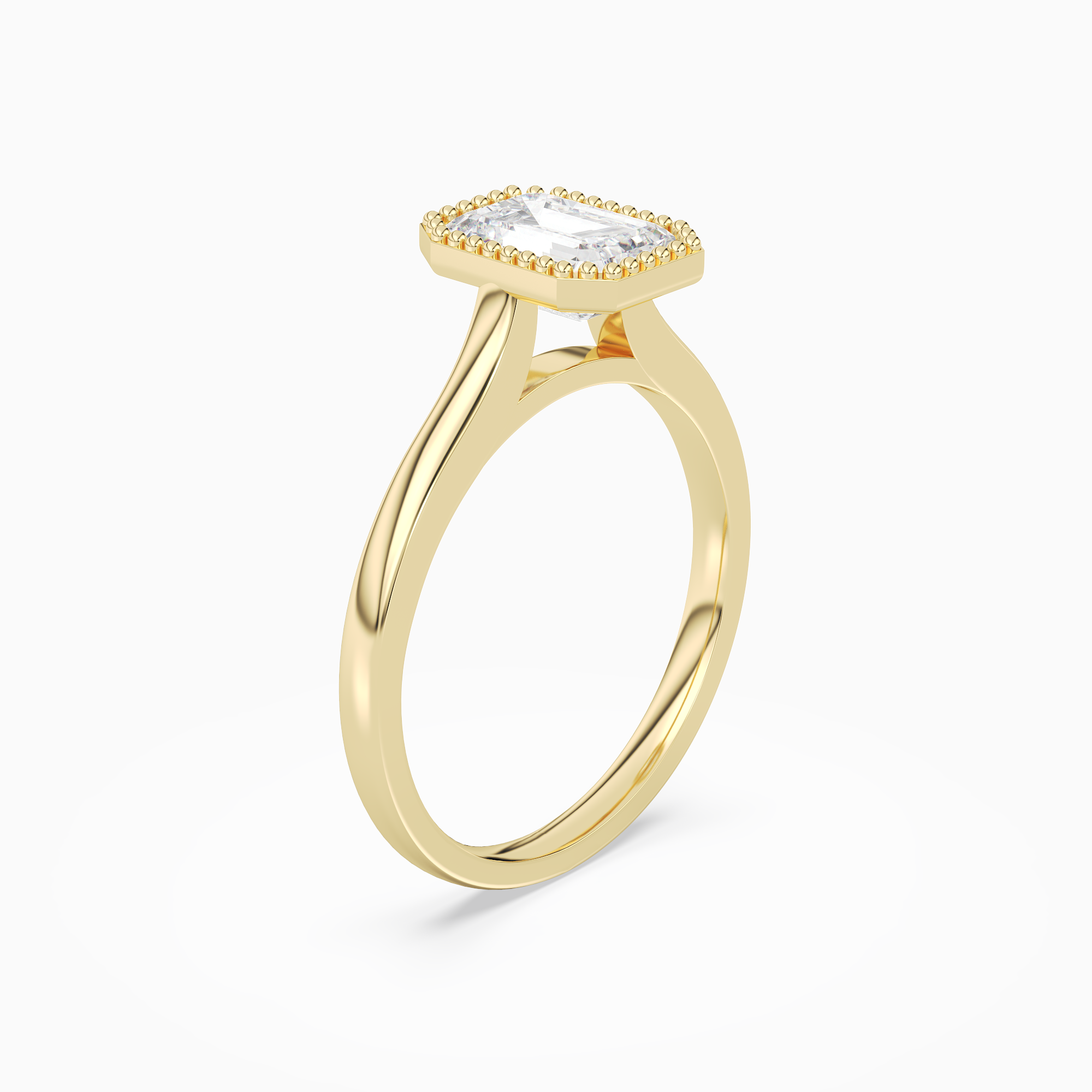 Emerald Milgrain Bezel Solitaire in 18K Yellow Gold angled