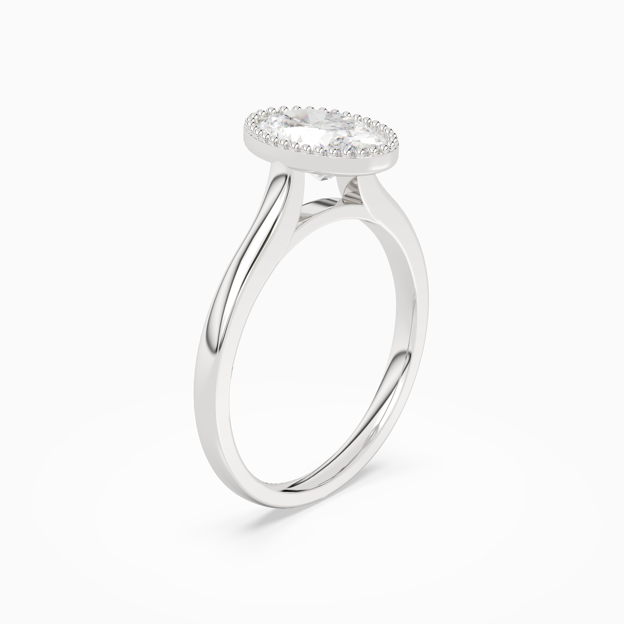 Oval Milgrain Bezel Solitaire in 14K White Gold angled