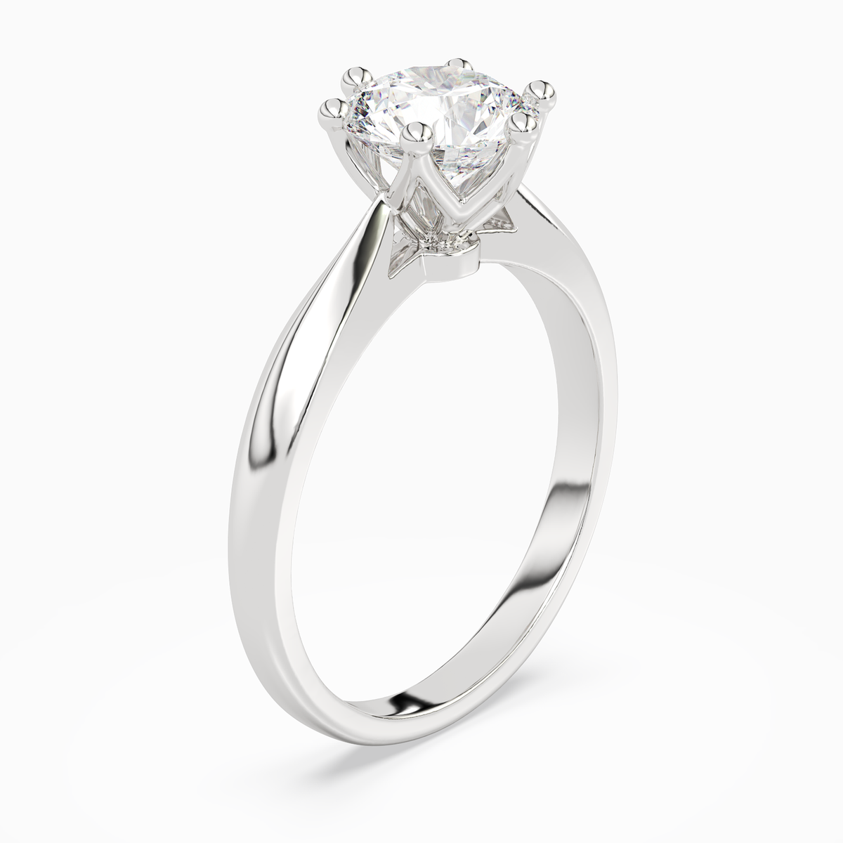 Round Classic Knife-Edge Solitaire in 14K White Gold angled