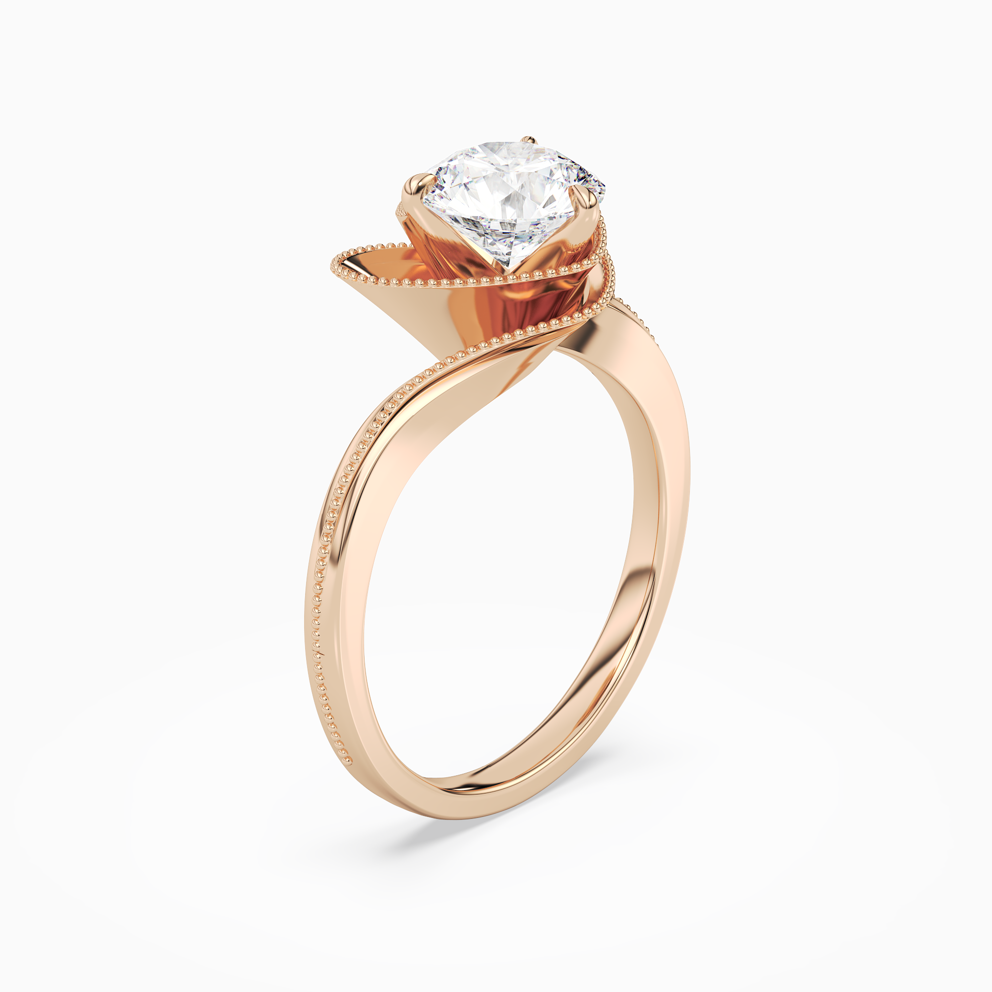 Round Natural-Inspired Crossover Solitaire in 14K Rose Gold angled