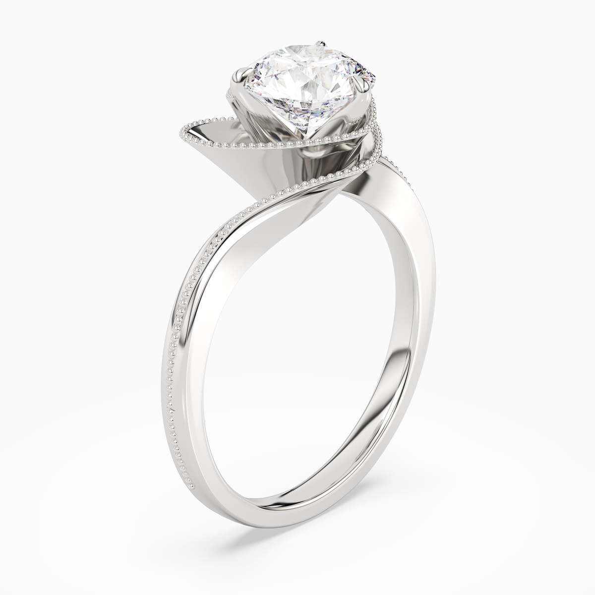 Round Natural-Inspired Crossover Solitaire in 14K White Gold angled