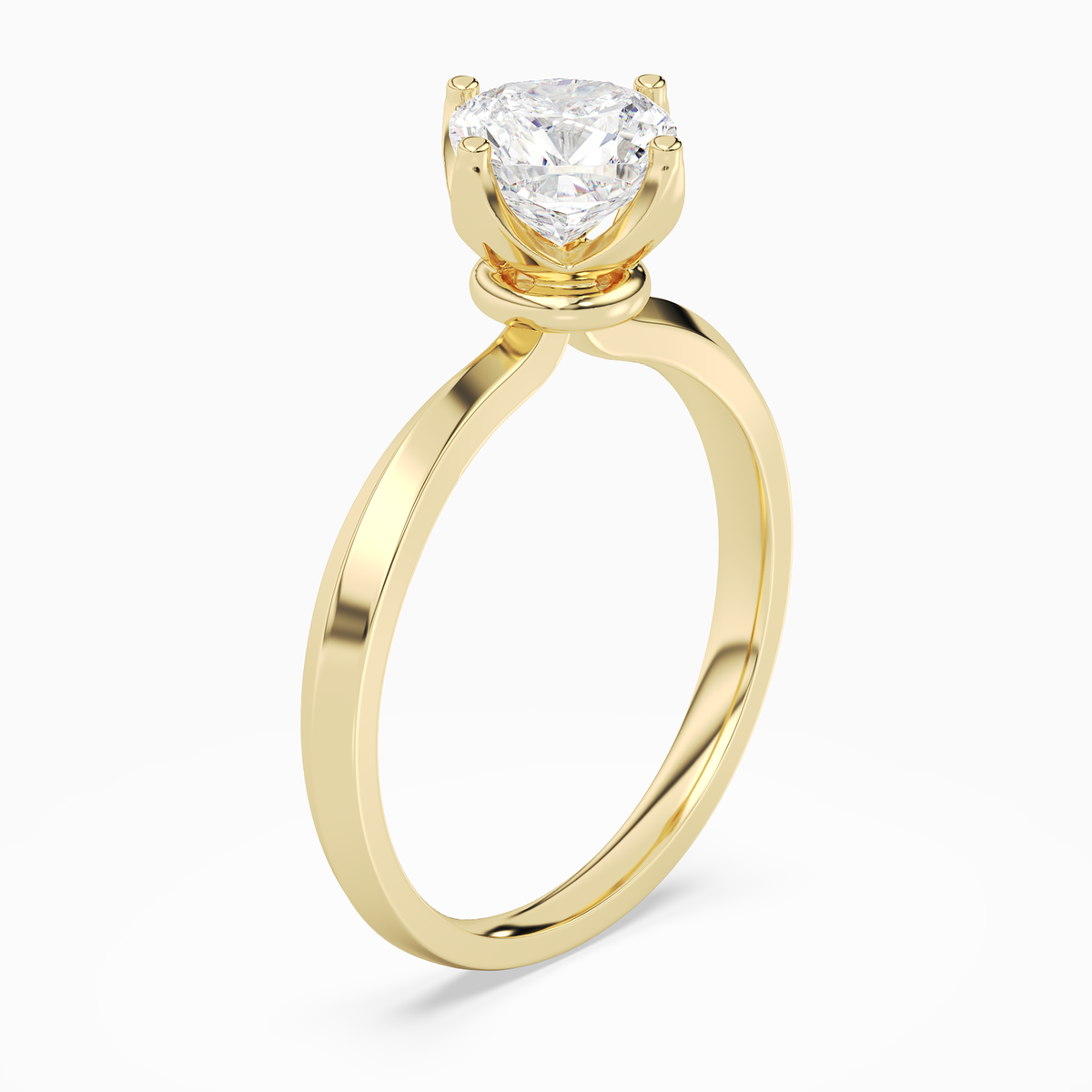 Cushion Solitaire in 18K Yellow Gold angled
