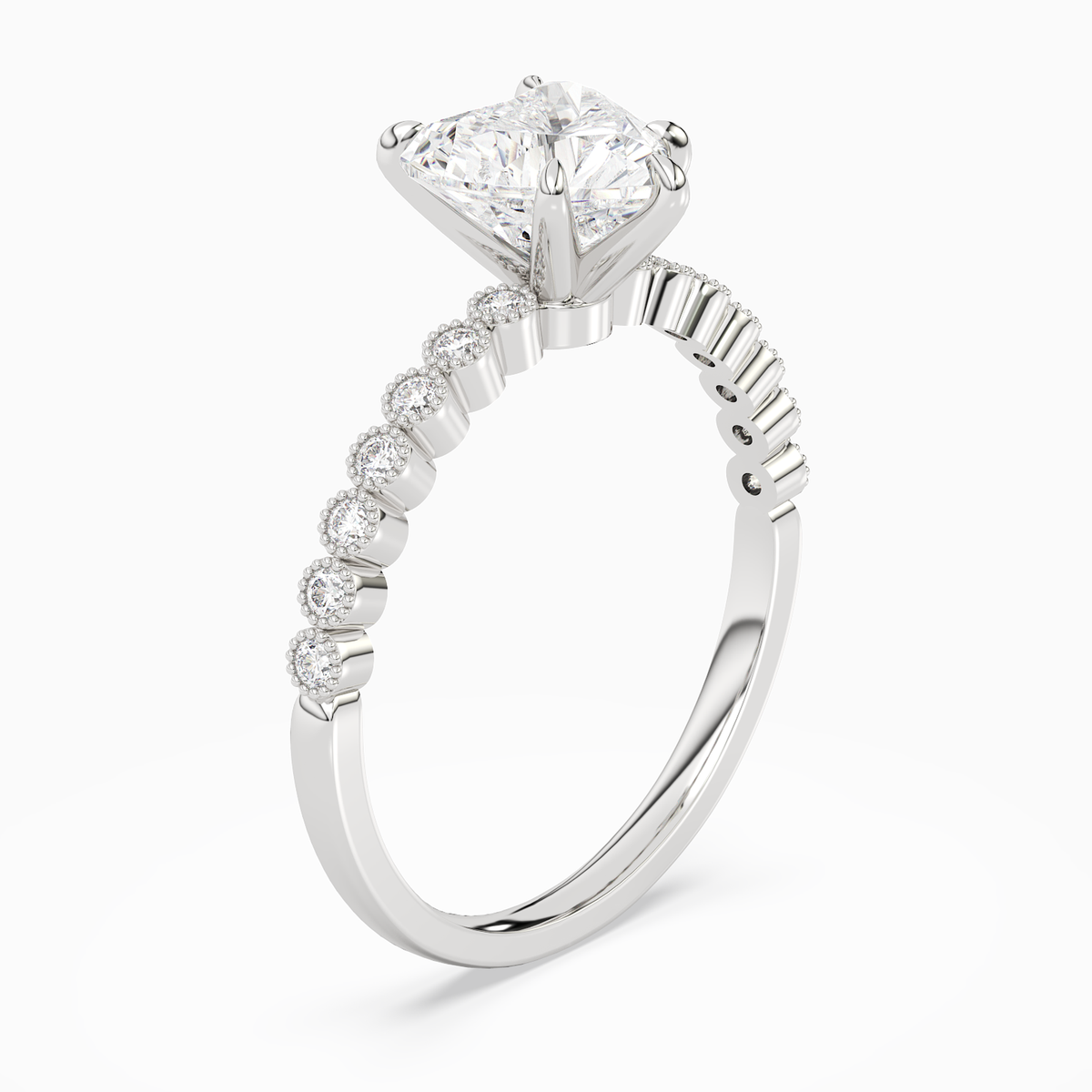 Heart Accent Shoulder Solitaire in 14K White Gold angled