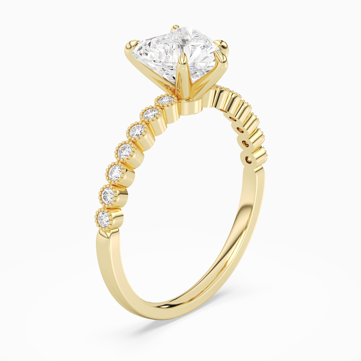 Heart Accent Shoulder Solitaire in 14K Yellow Gold angled