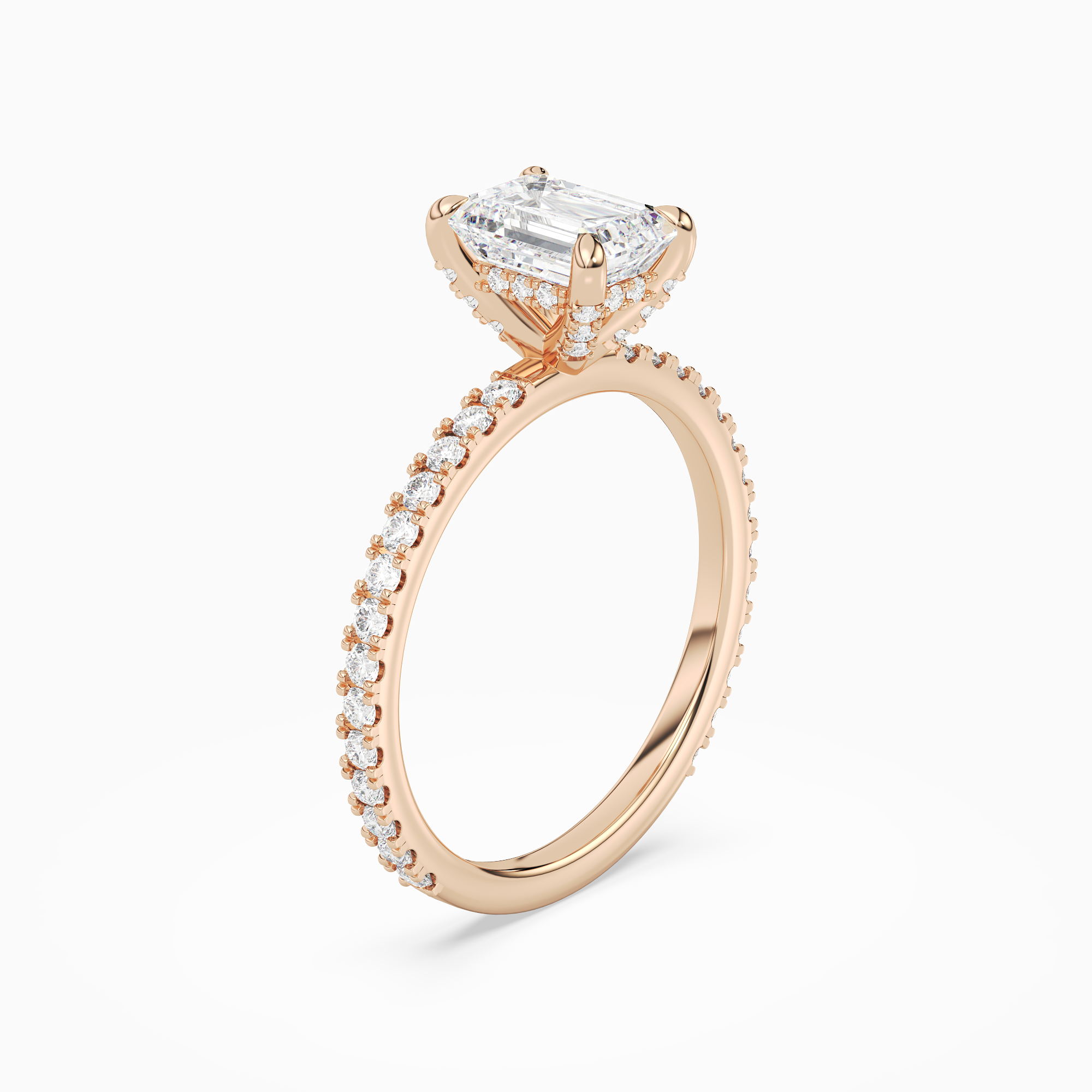 Emerald Hidden Halo Accent Luxe Pavé in 14K Rose Gold angled
