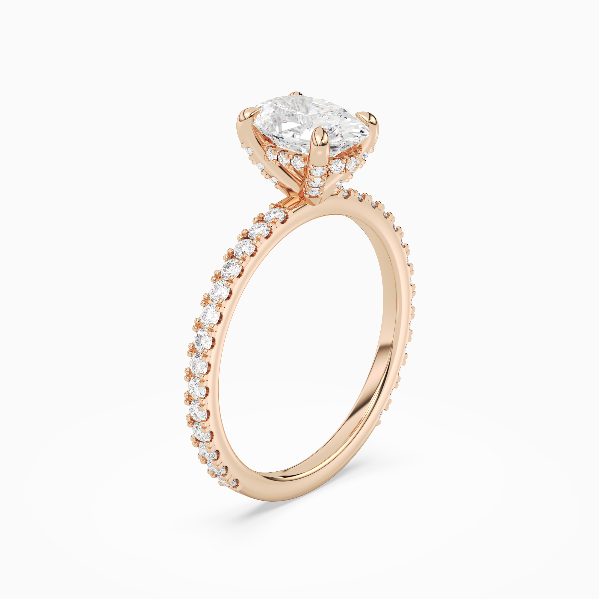 Oval Hidden Halo Accent Luxe Pavé in 14K Rose Gold angled