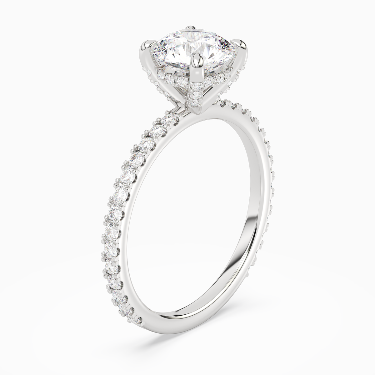 Round Hidden Halo Accent Luxe Pavé in 14K White Gold angled