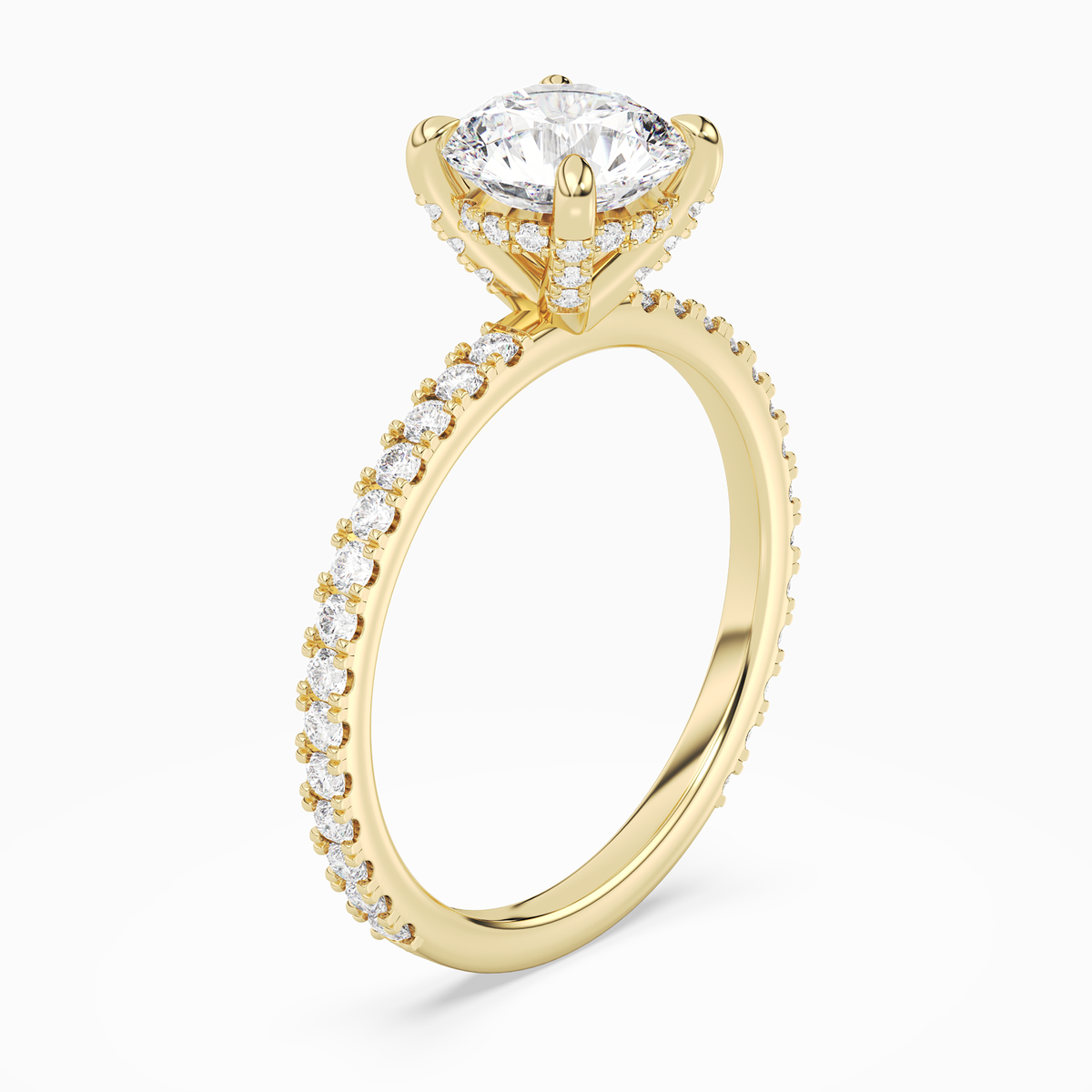 Round Hidden Halo Accent Luxe Pavé in 14K Yellow Gold angled