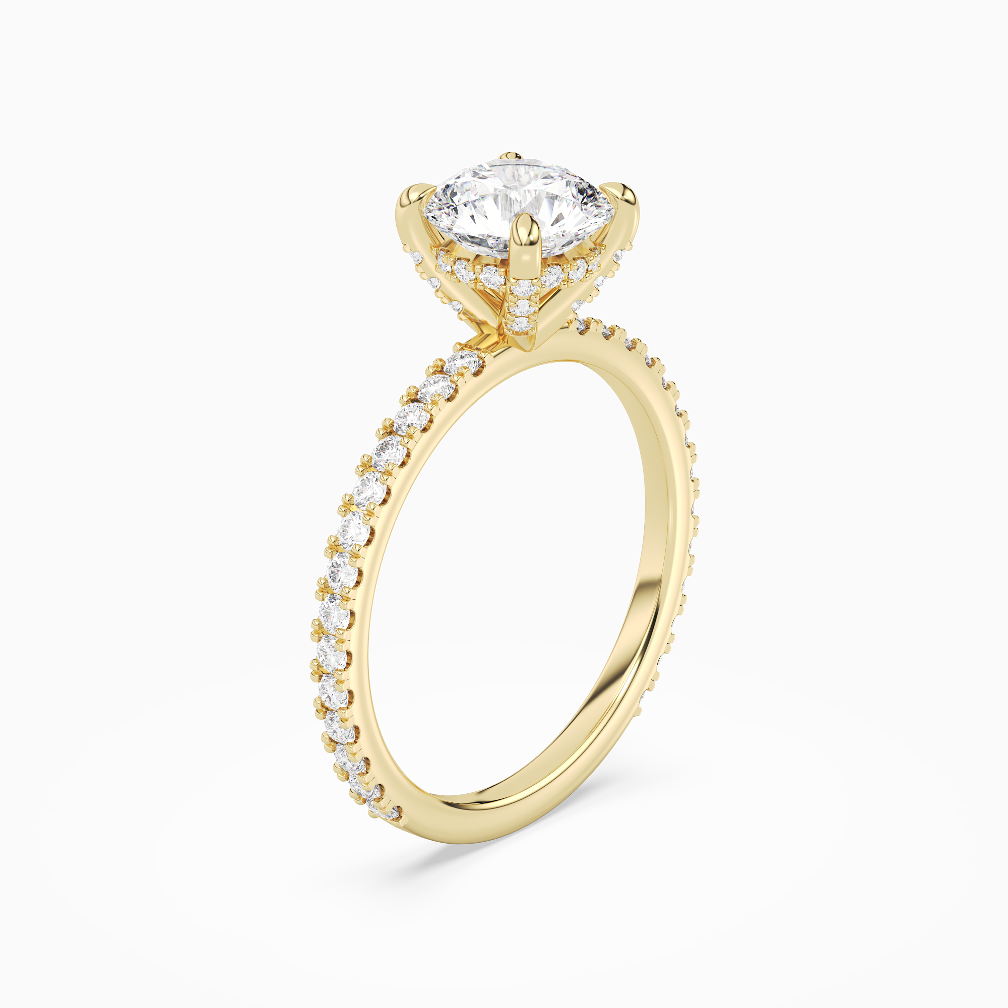 Round Hidden Halo Accent Luxe Pavé in 18K Yellow Gold angled