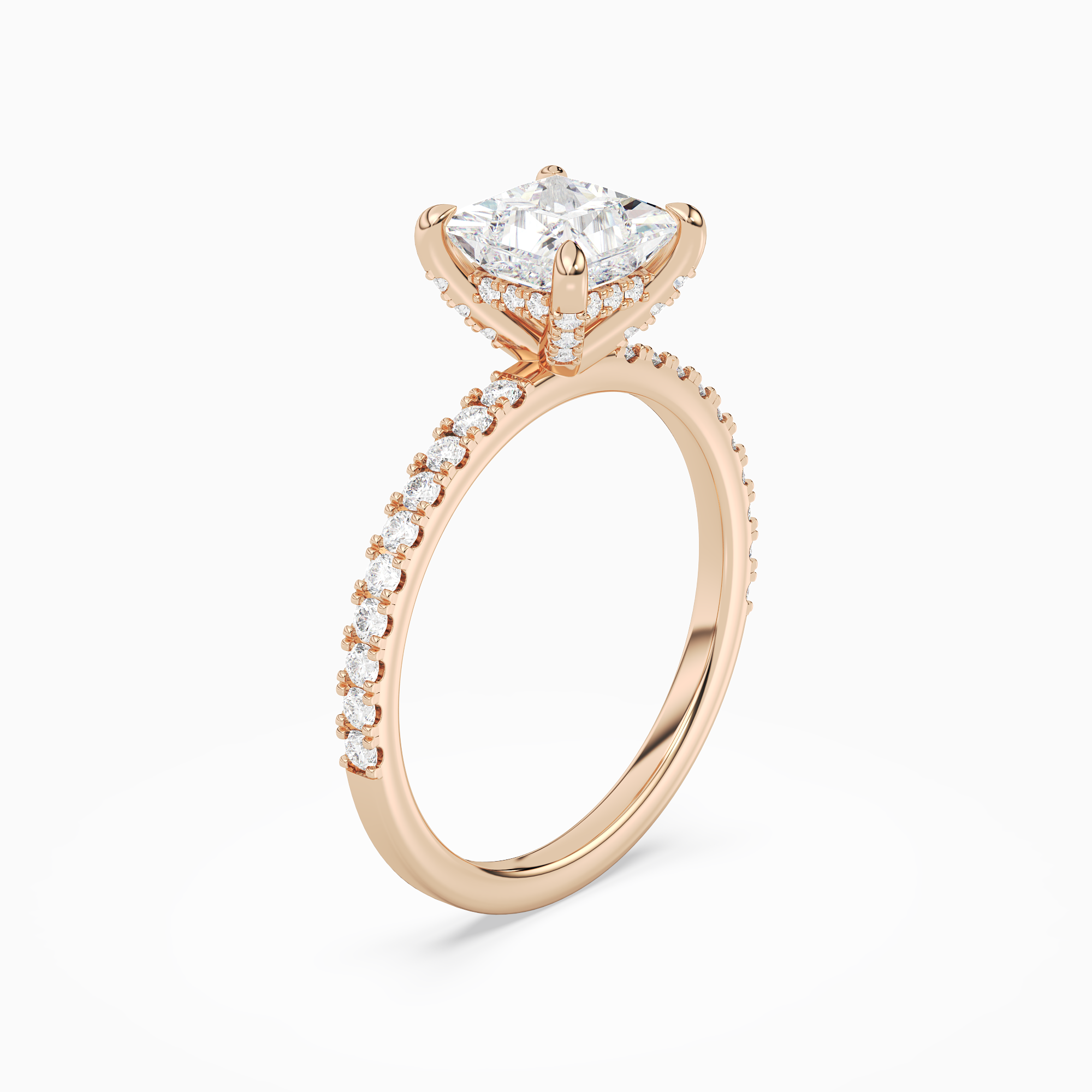 Princess Hidden Halo Accent Pavé in 14K Rose Gold angled
