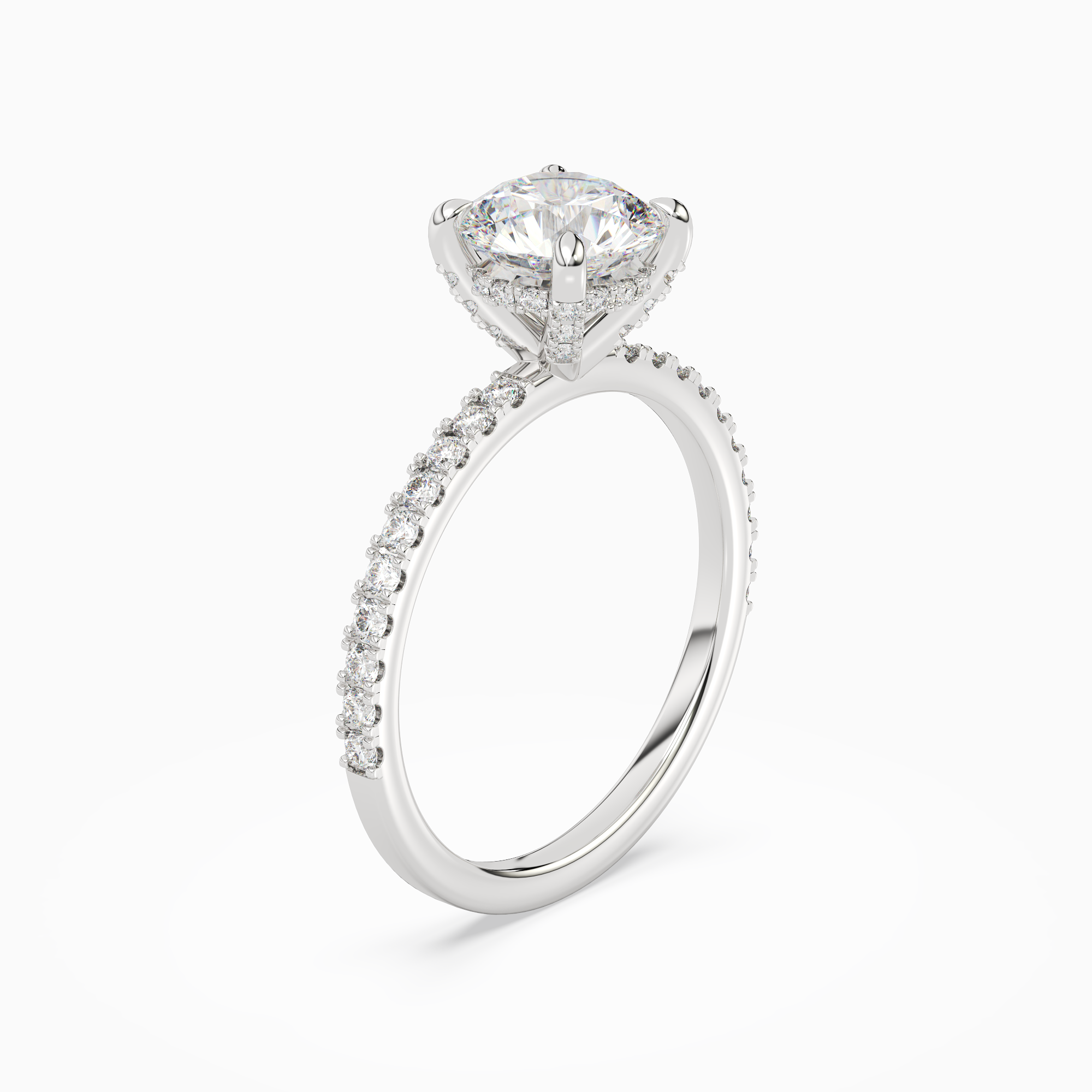 Round Hidden Halo Accent Pavé in 14K White Gold angled