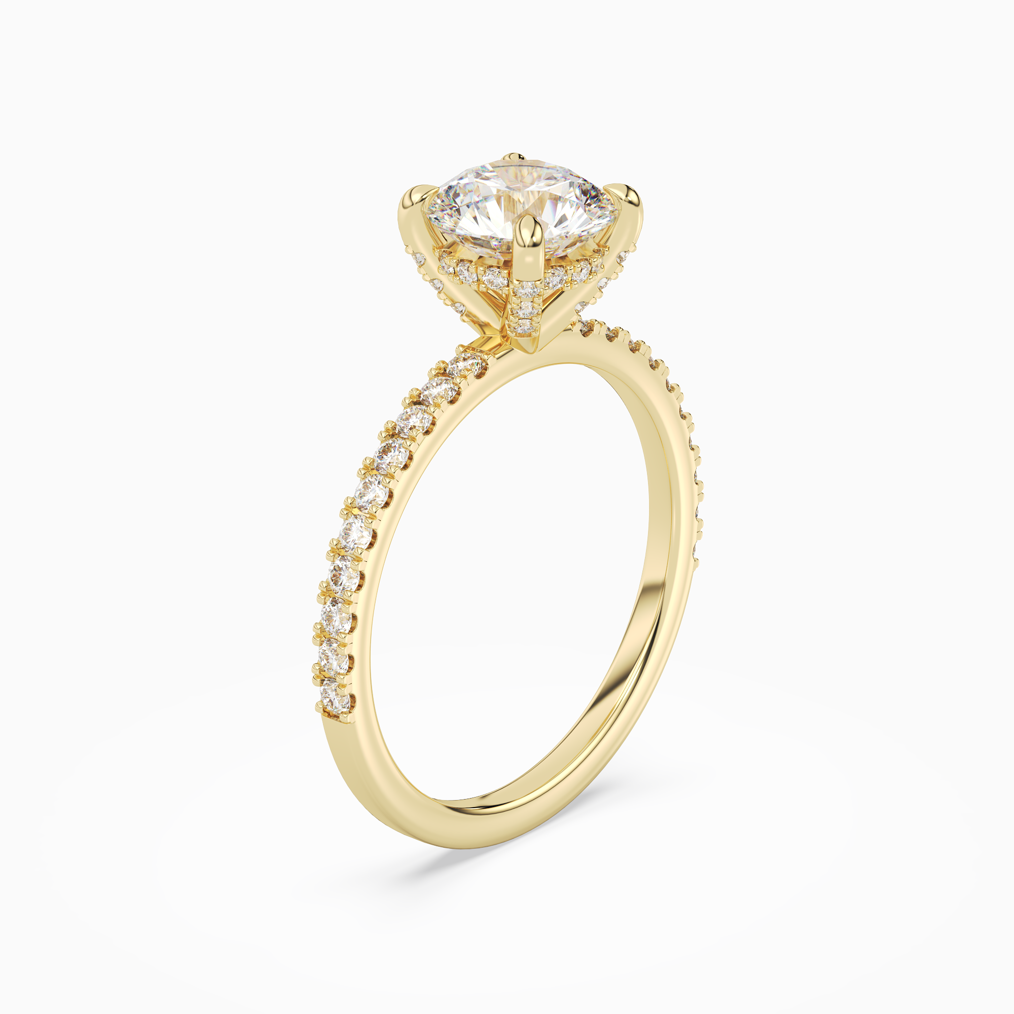 Round Hidden Halo Accent Pavé in 14K Yellow Gold angled