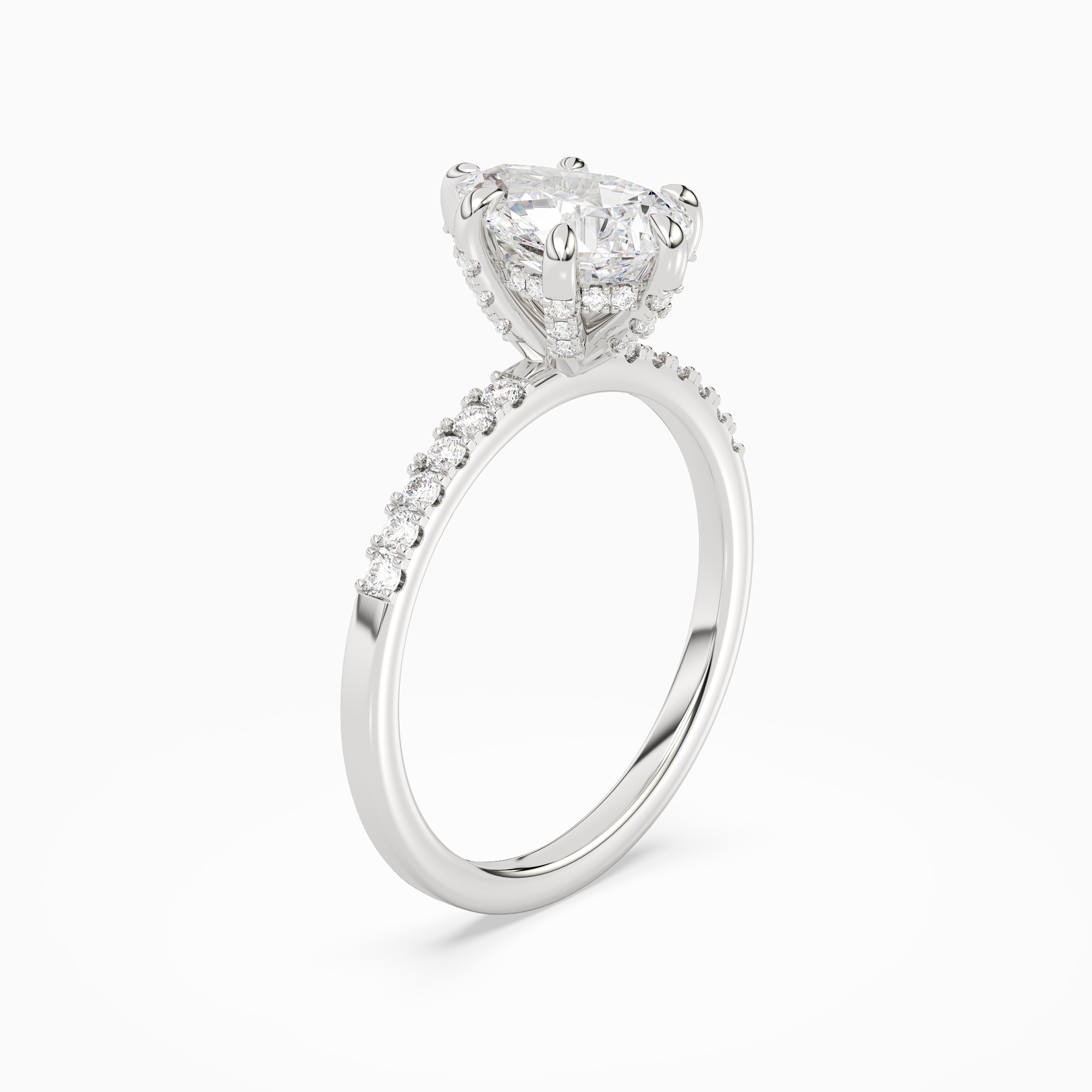 Pear Hidden Halo Accent Petite Pavé in 14K White Gold angled