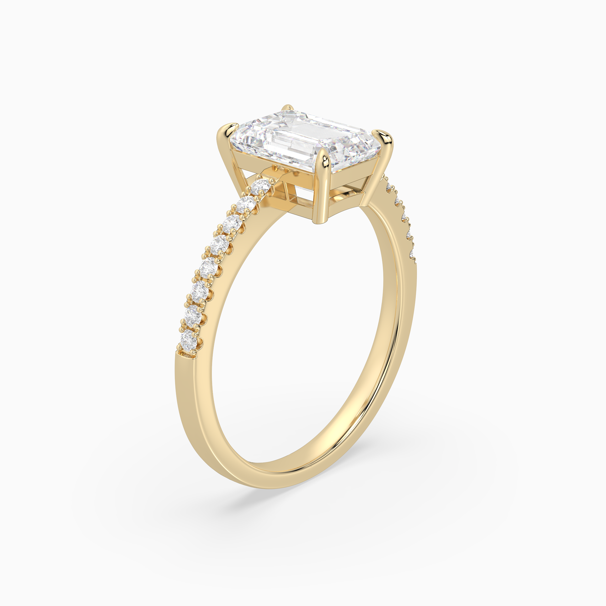 Emerald Classic Basket Pavé Solitaire in 18K Yellow Gold angled