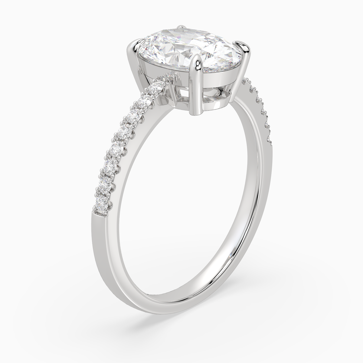 Oval Classic Basket Pavé Solitaire in 14K White Gold angled