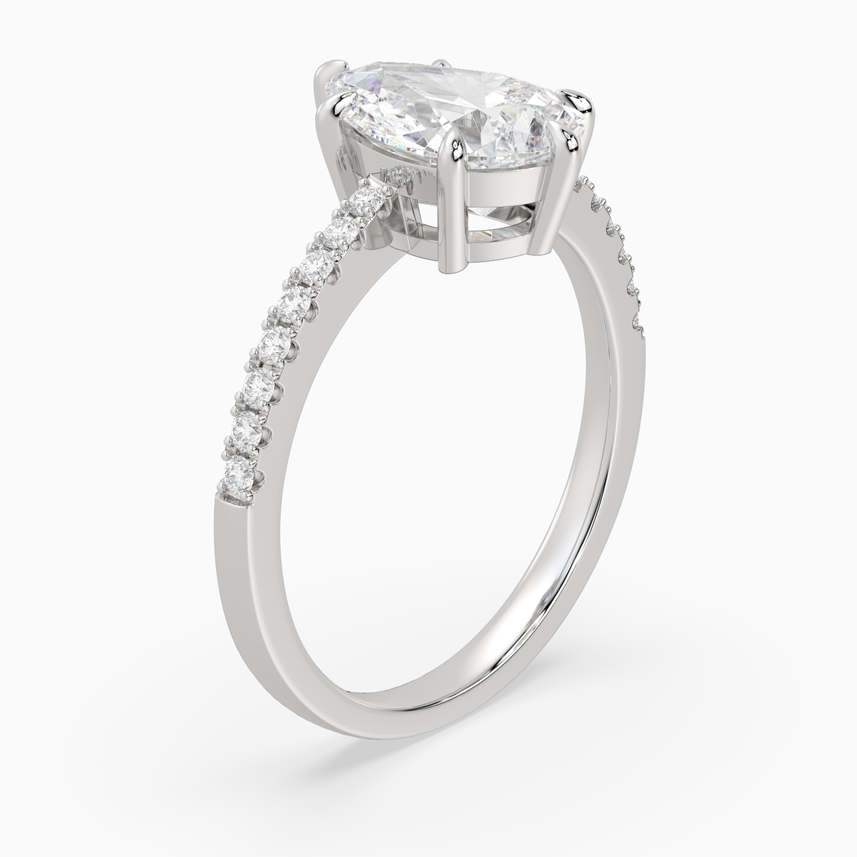 Pear Classic Basket Pavé Solitaire in 14K White Gold angled