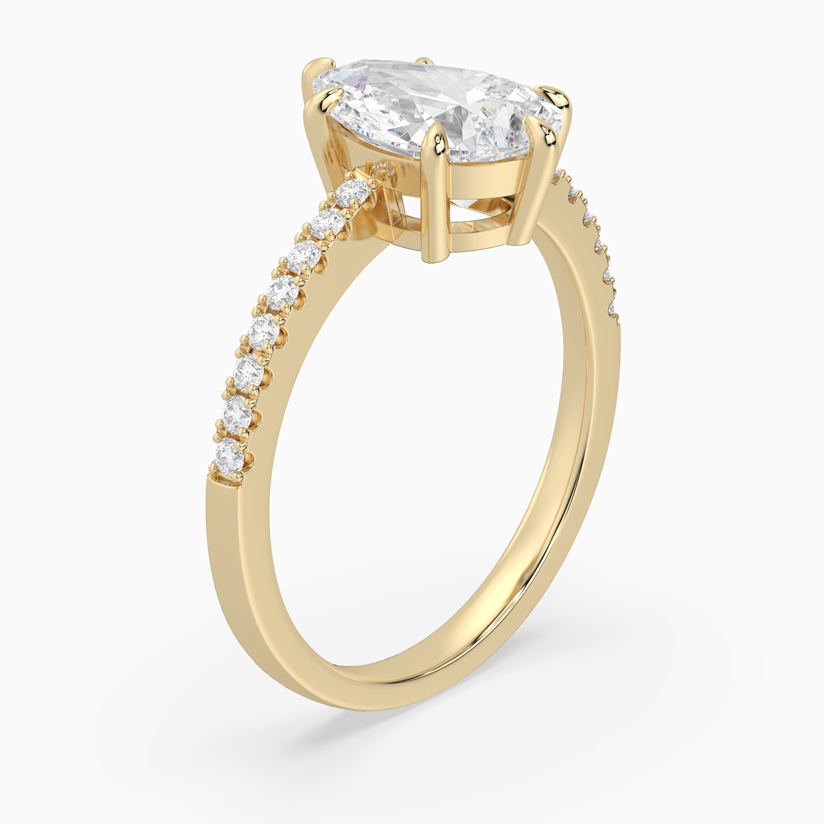 Pear Classic Basket Pavé Solitaire in 14K Yellow Gold angled