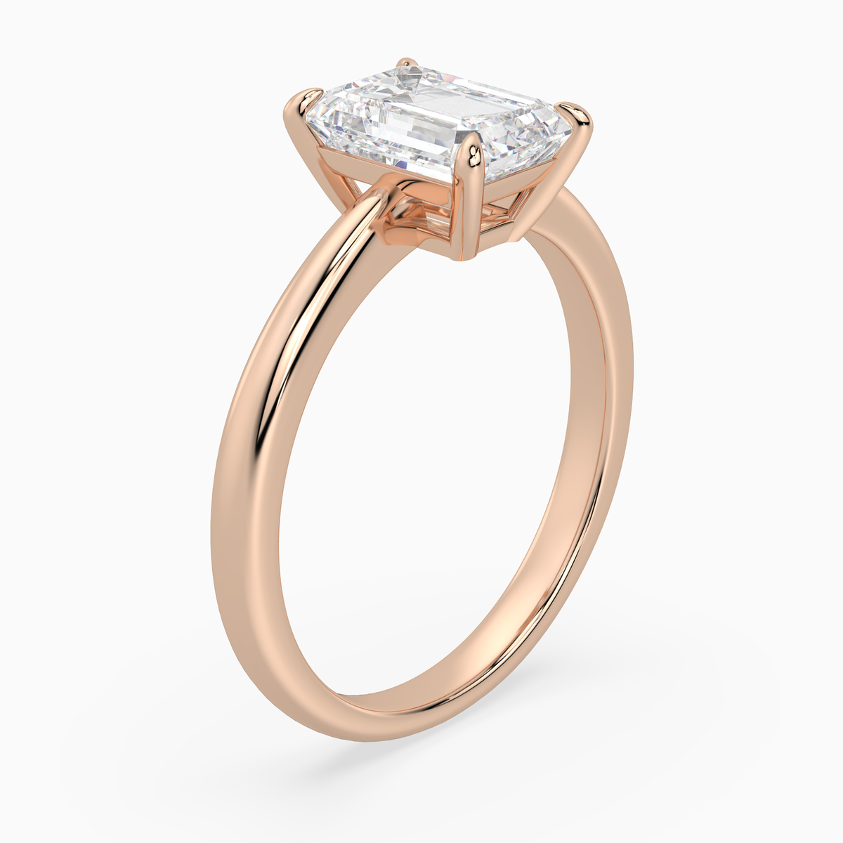 Emerald Classic Basket Plain Solitaire in 14K Rose Gold angled
