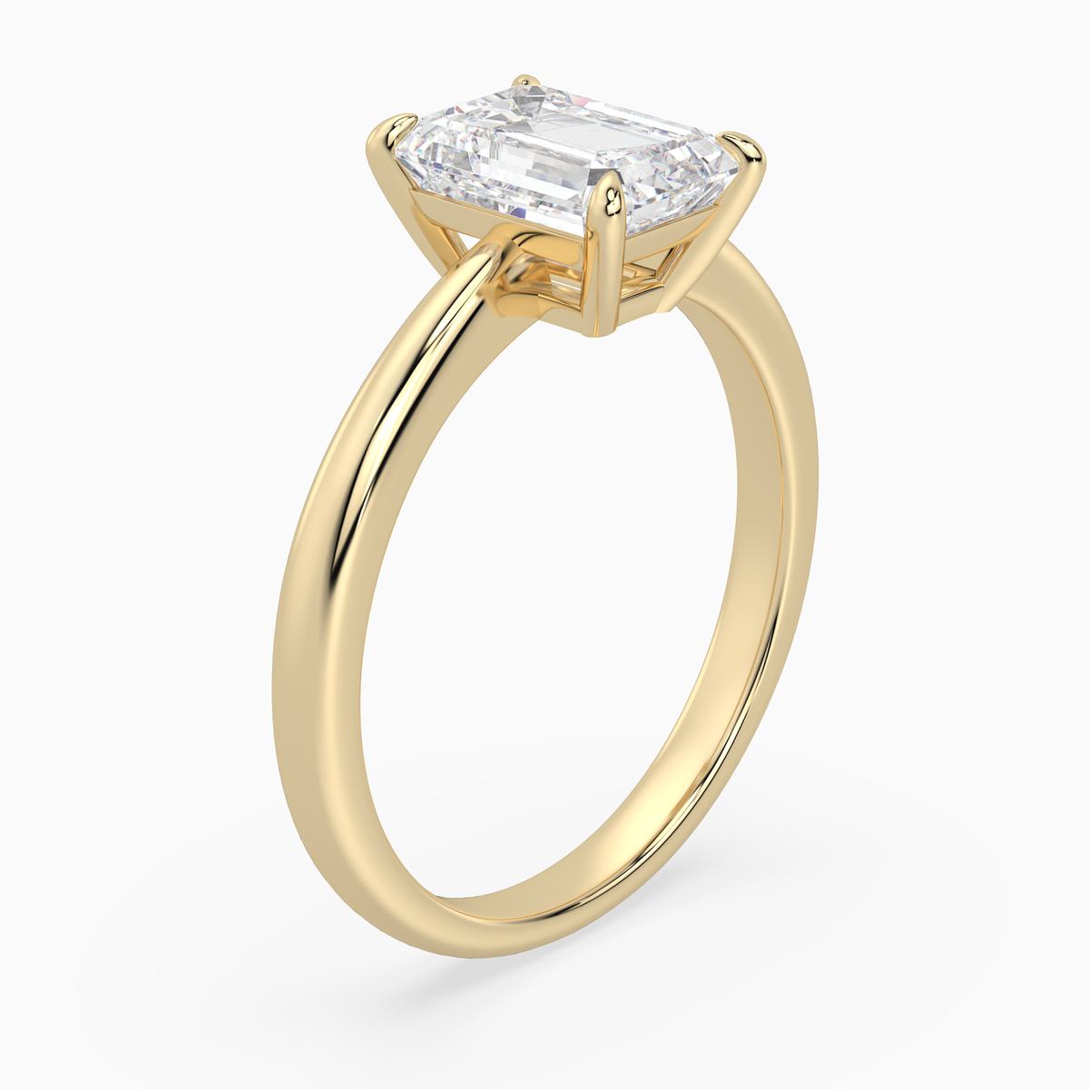 Emerald Classic Basket Plain Solitaire in 18K Yellow Gold angled