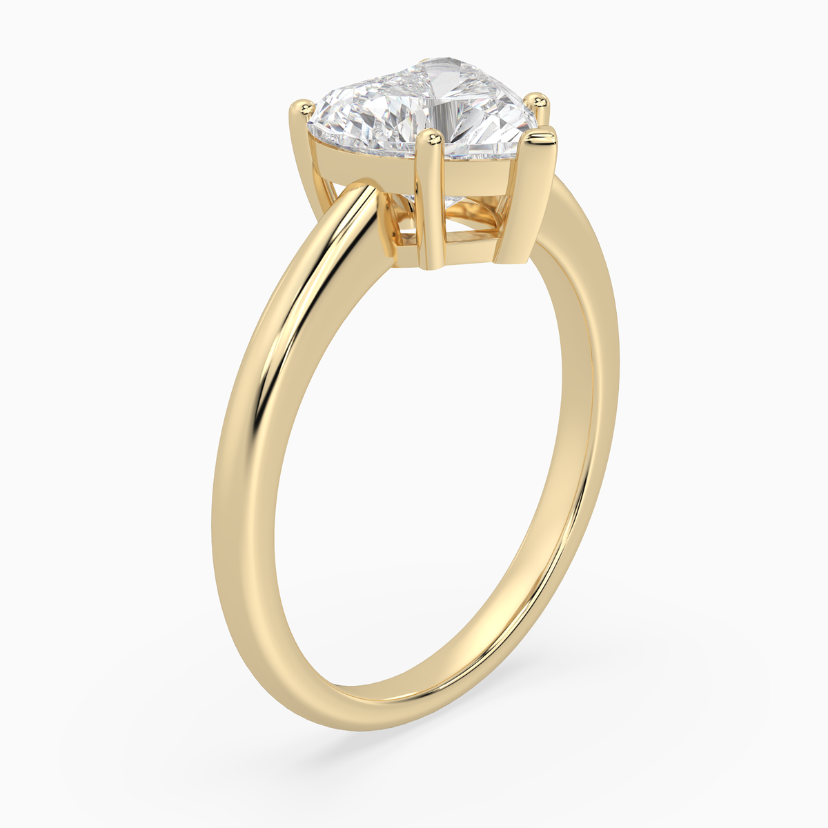 Heart Classic Basket Plain Solitaire in 14K Yellow Gold angled