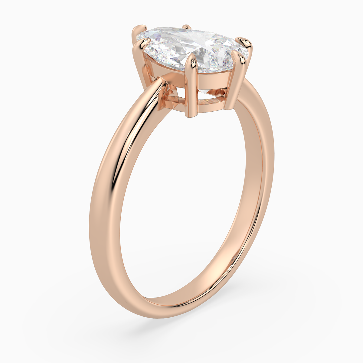 Pear Classic Basket Plain Solitaire in 14K Rose Gold angled