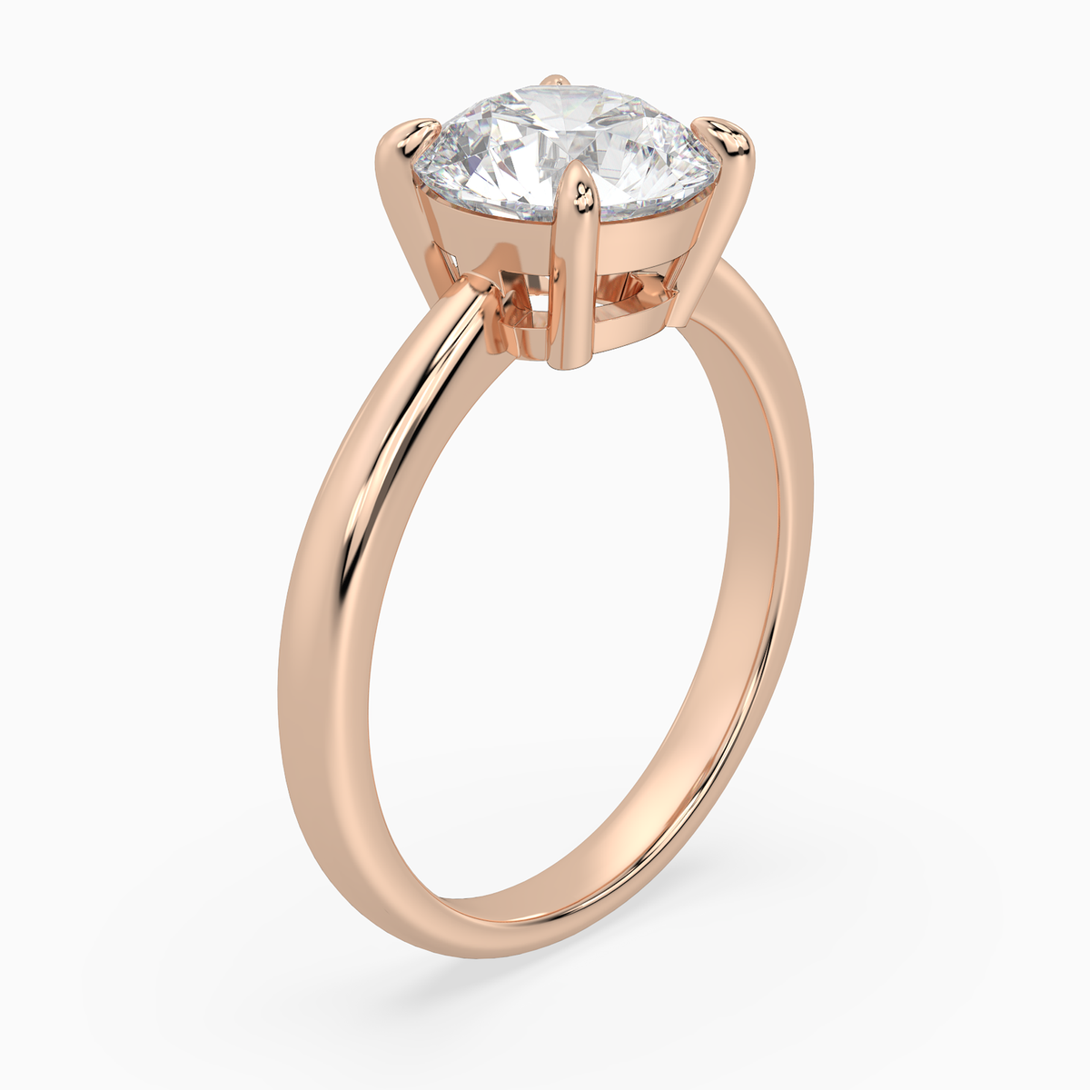 Round Classic Basket Plain Solitaire in 14K Rose Gold angled