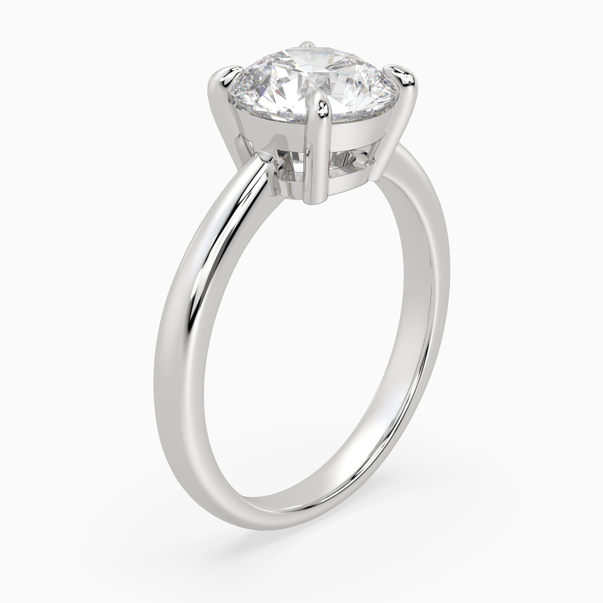 Round Classic Basket Plain Solitaire in 14K White Gold angled