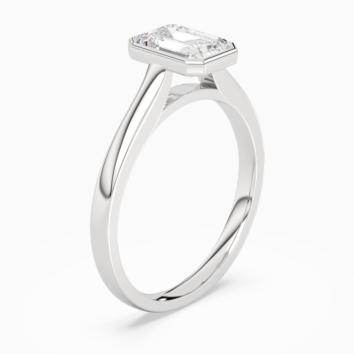 Emerald Medium Tapered Bezel Solitaire in 14K White Gold angled
