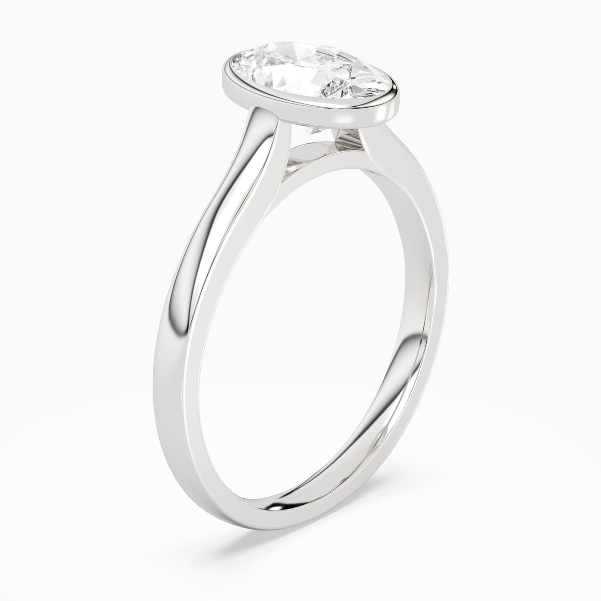 Oval Medium Tapered Bezel Solitaire in 14K White Gold angled