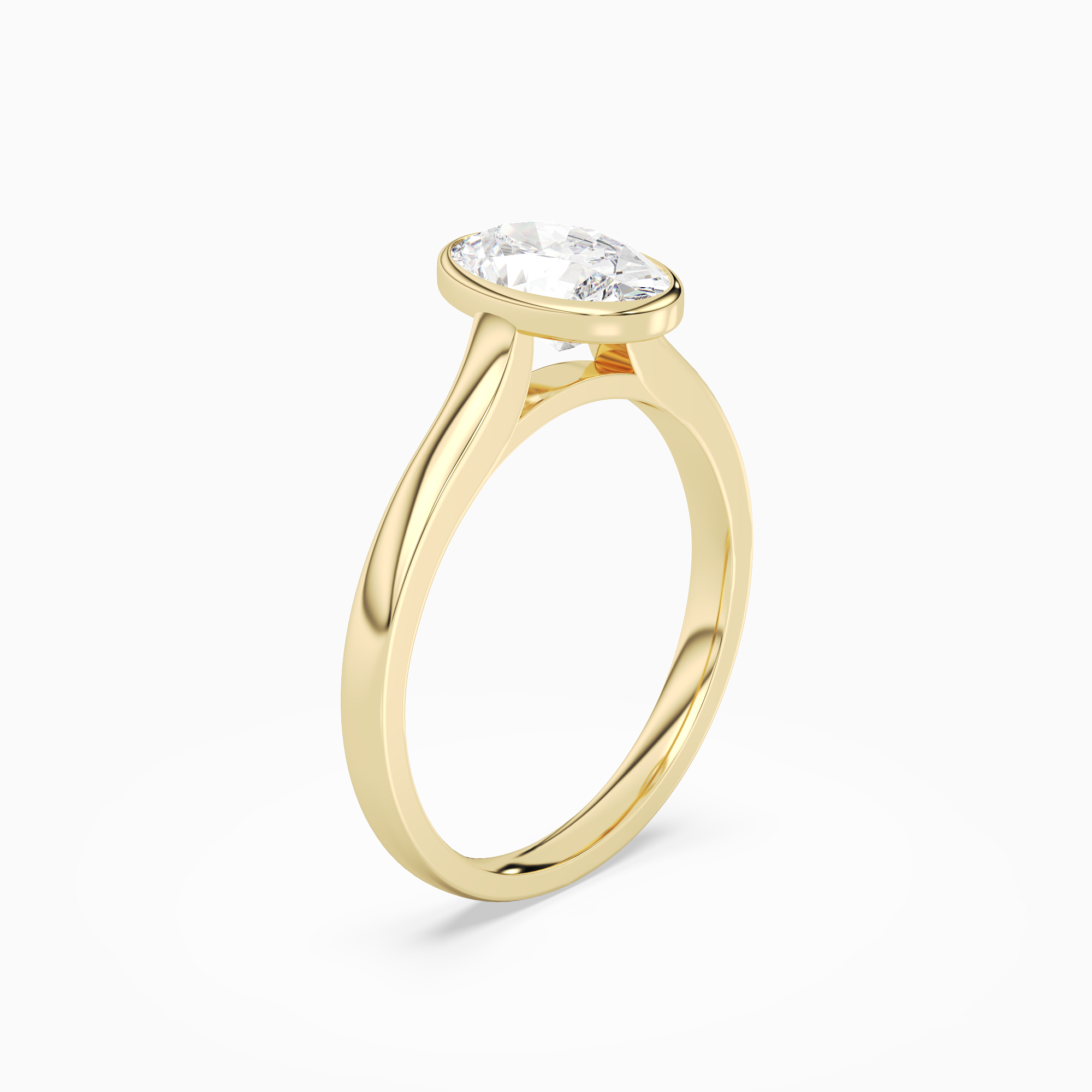 Oval Medium Tapered Bezel Solitaire in 14K Yellow Gold angled
