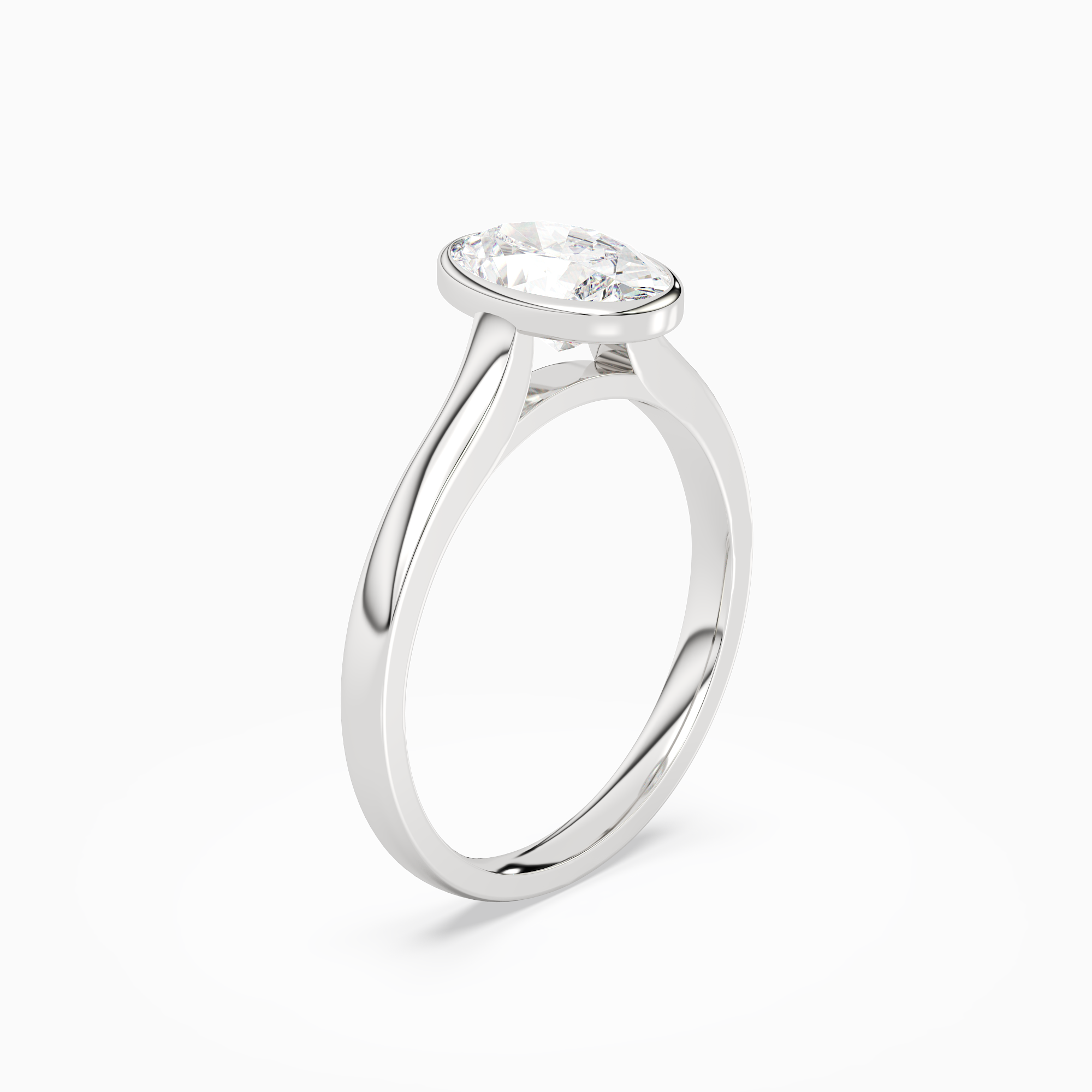 Oval Medium Tapered Bezel Solitaire in Platinum angled