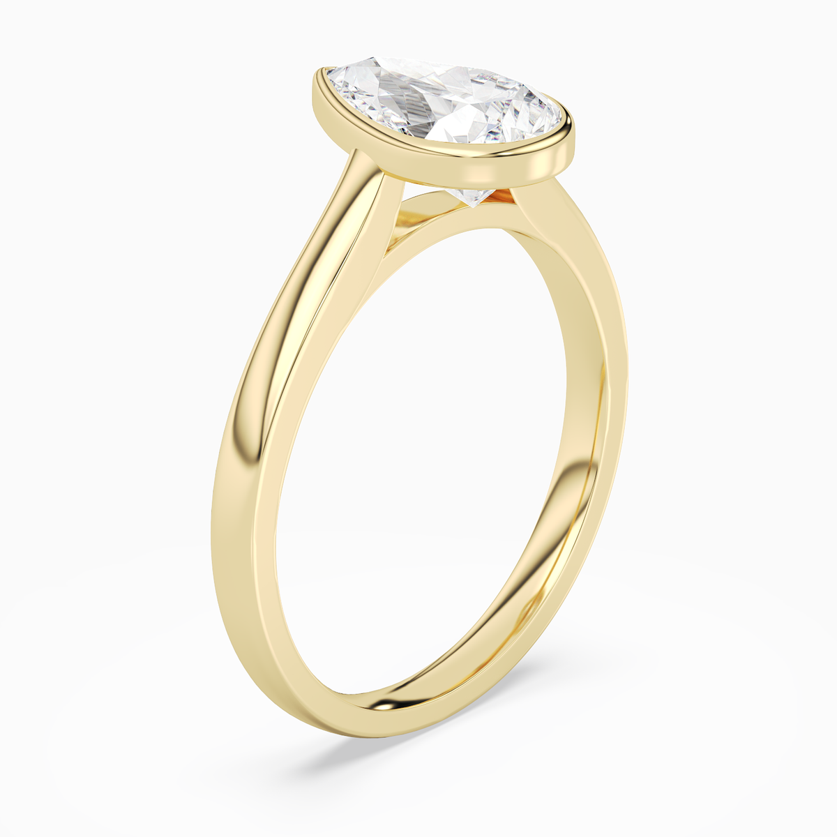 Pear Medium Tapered Bezel Solitaire in 14K Yellow Gold angled