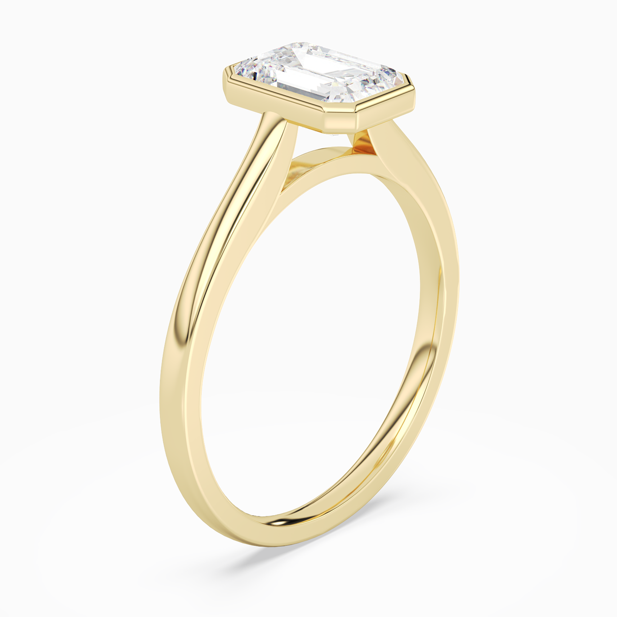 Emerald Slim Tapered Bezel Solitaire in 14K Yellow Gold angled