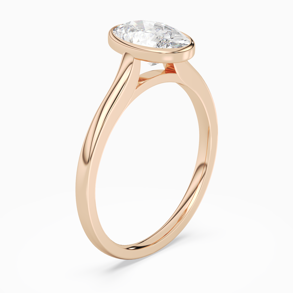 Oval Slim Tapered Bezel Solitaire in 14K Rose Gold angled