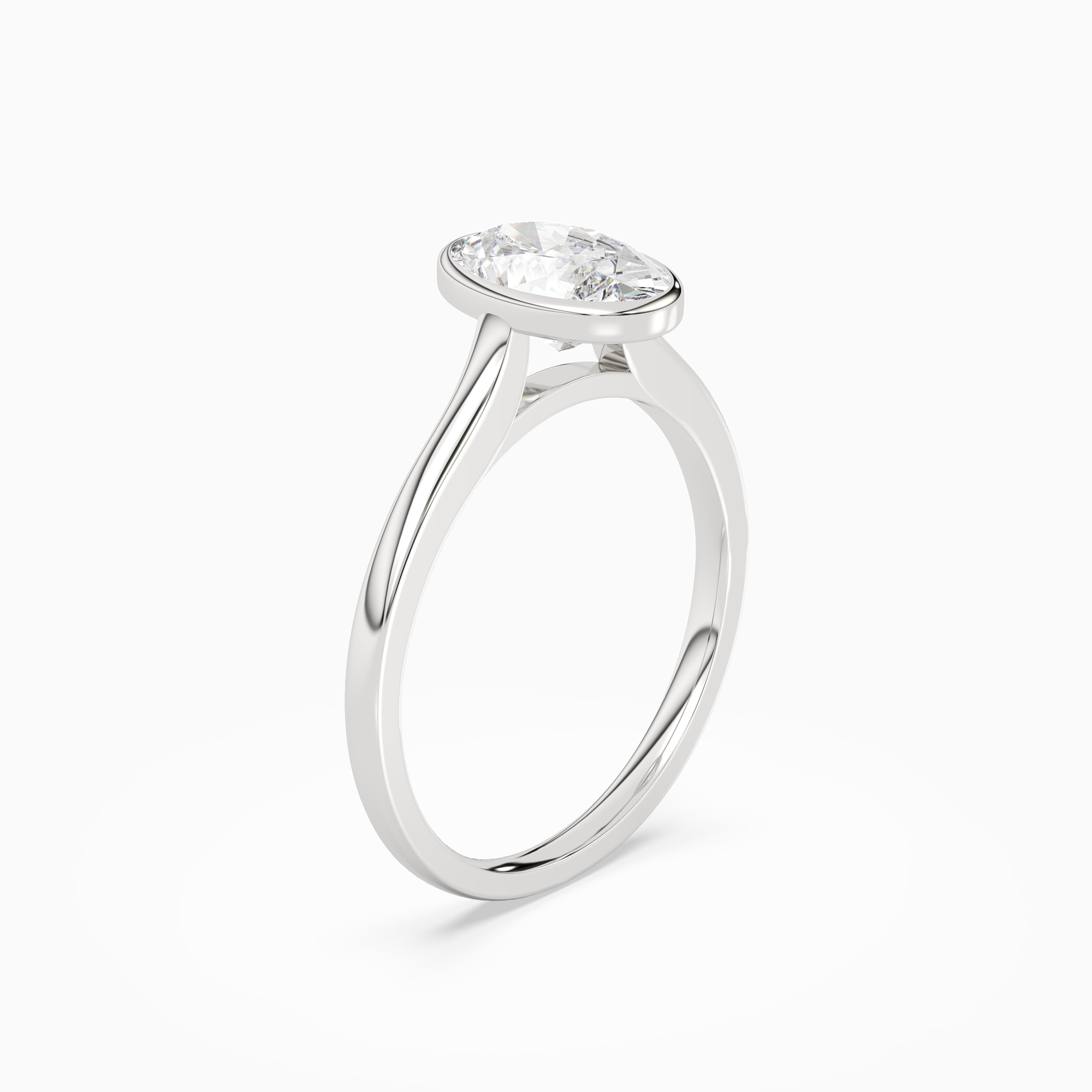 Oval Slim Tapered Bezel Solitaire in 14K White Gold angled