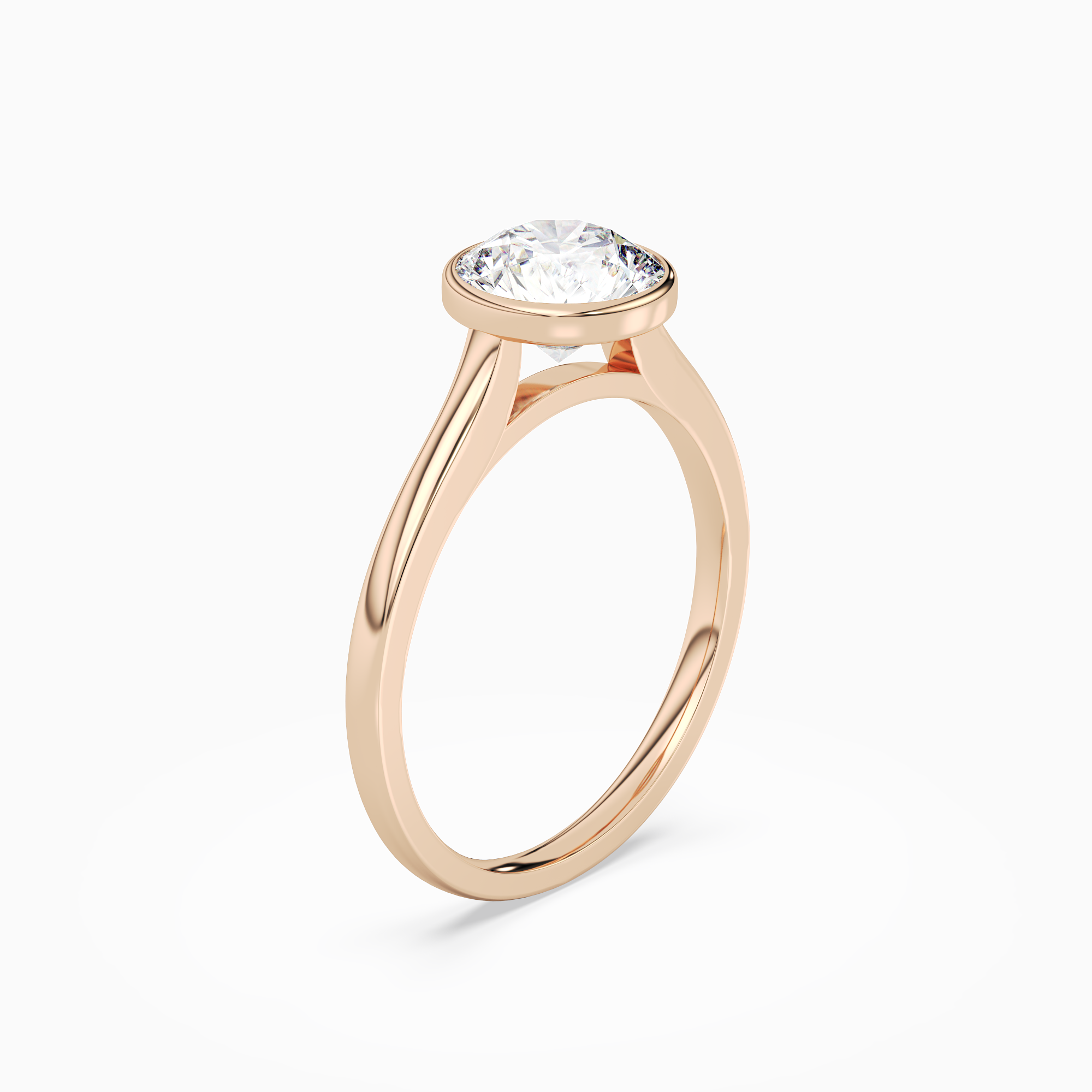 Round Slim Tapered Bezel Solitaire in 14K Rose Gold angled