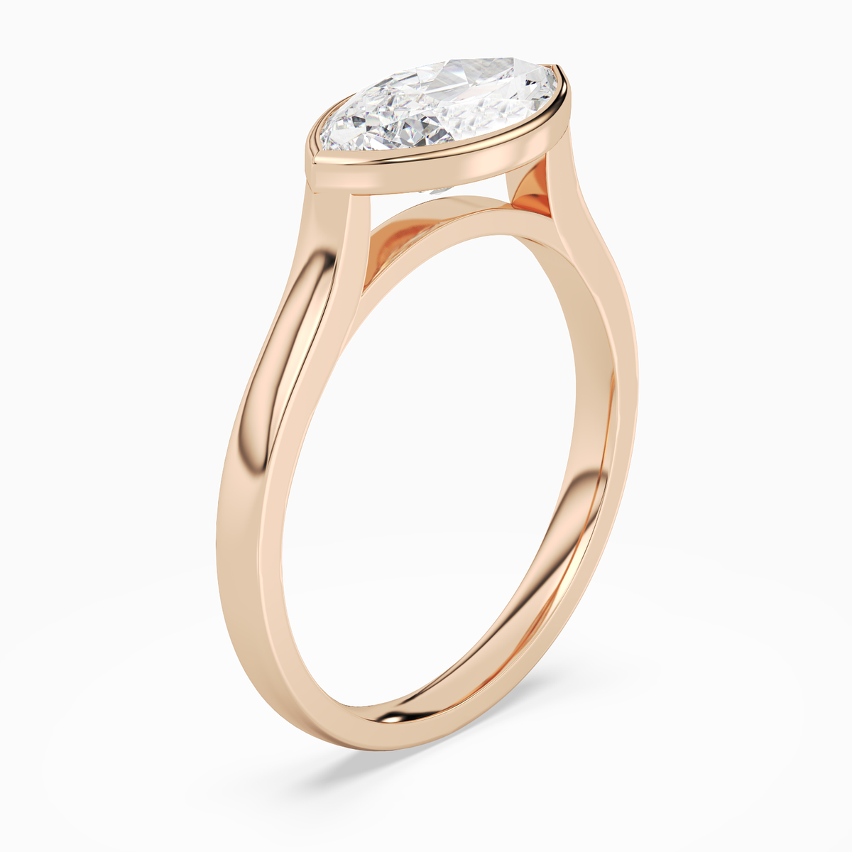 Marquise East-West Bezel Solitaire in 14K Rose Gold angled