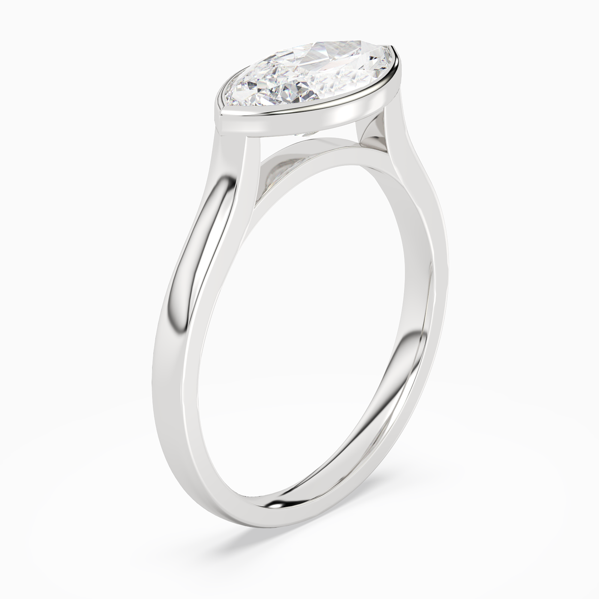 Marquise East-West Bezel Solitaire in 14K White Gold angled