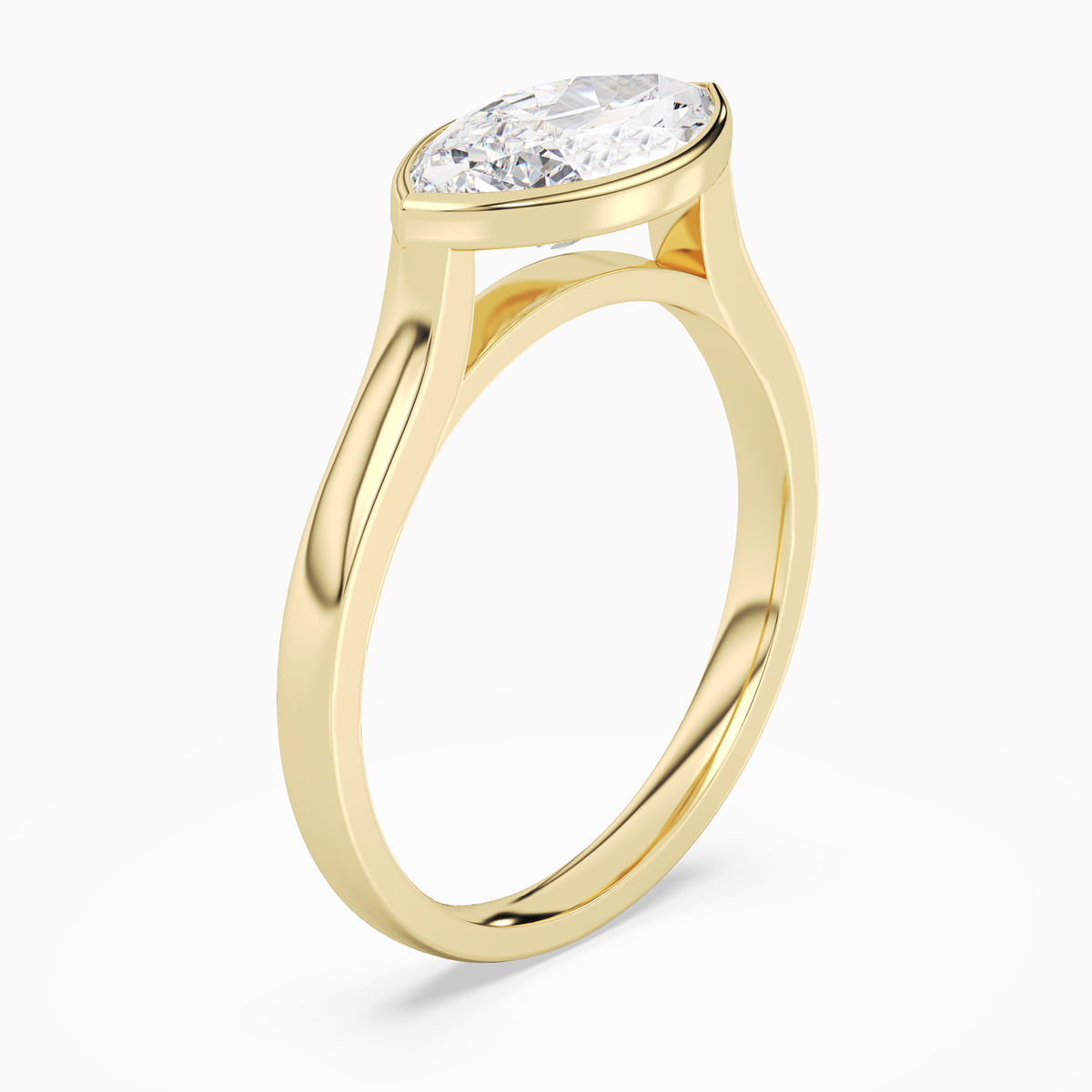 Marquise East-West Bezel Solitaire in 14K Yellow Gold angled