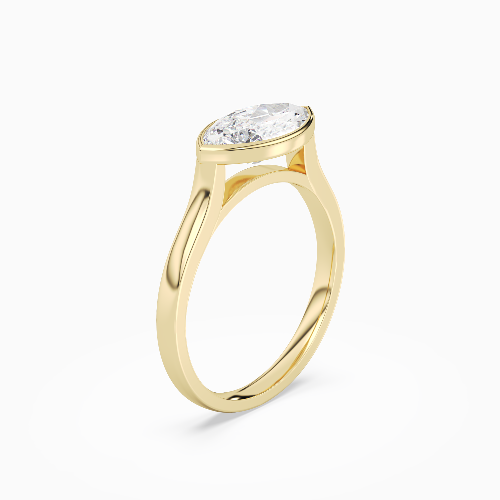Marquise East-West Bezel Solitaire in 18K Yellow Gold angled