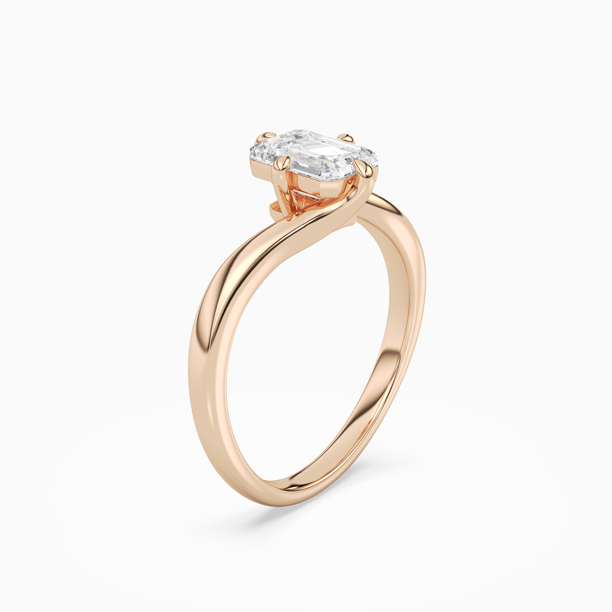Emerald Open Bypass Solitaire in 14K Rose Gold angled