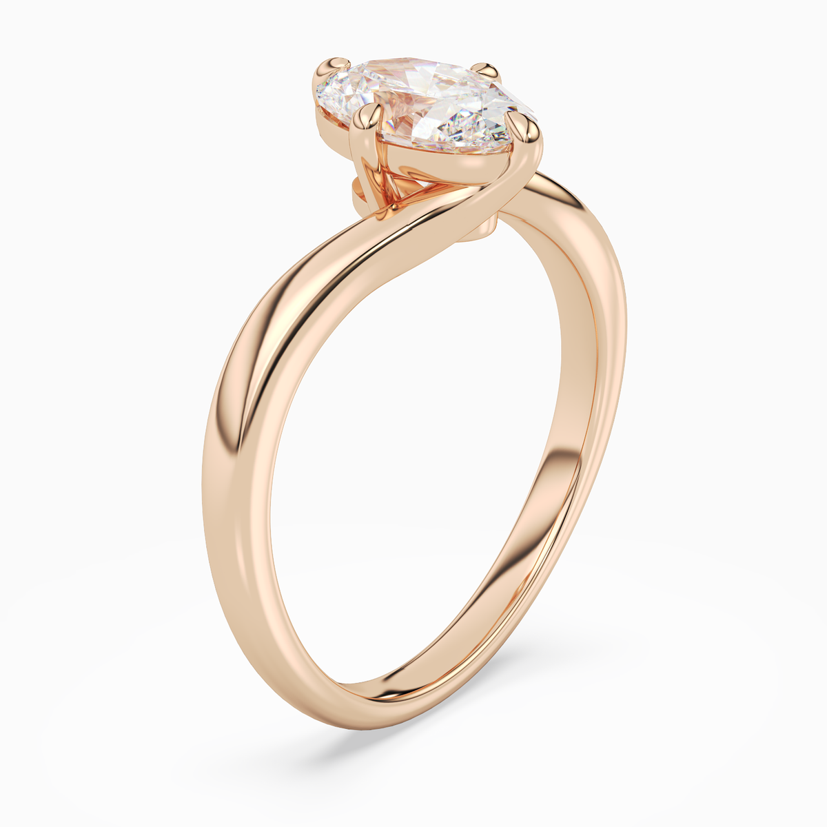 Oval Open Bypass Solitaire in 14K Rose Gold angled
