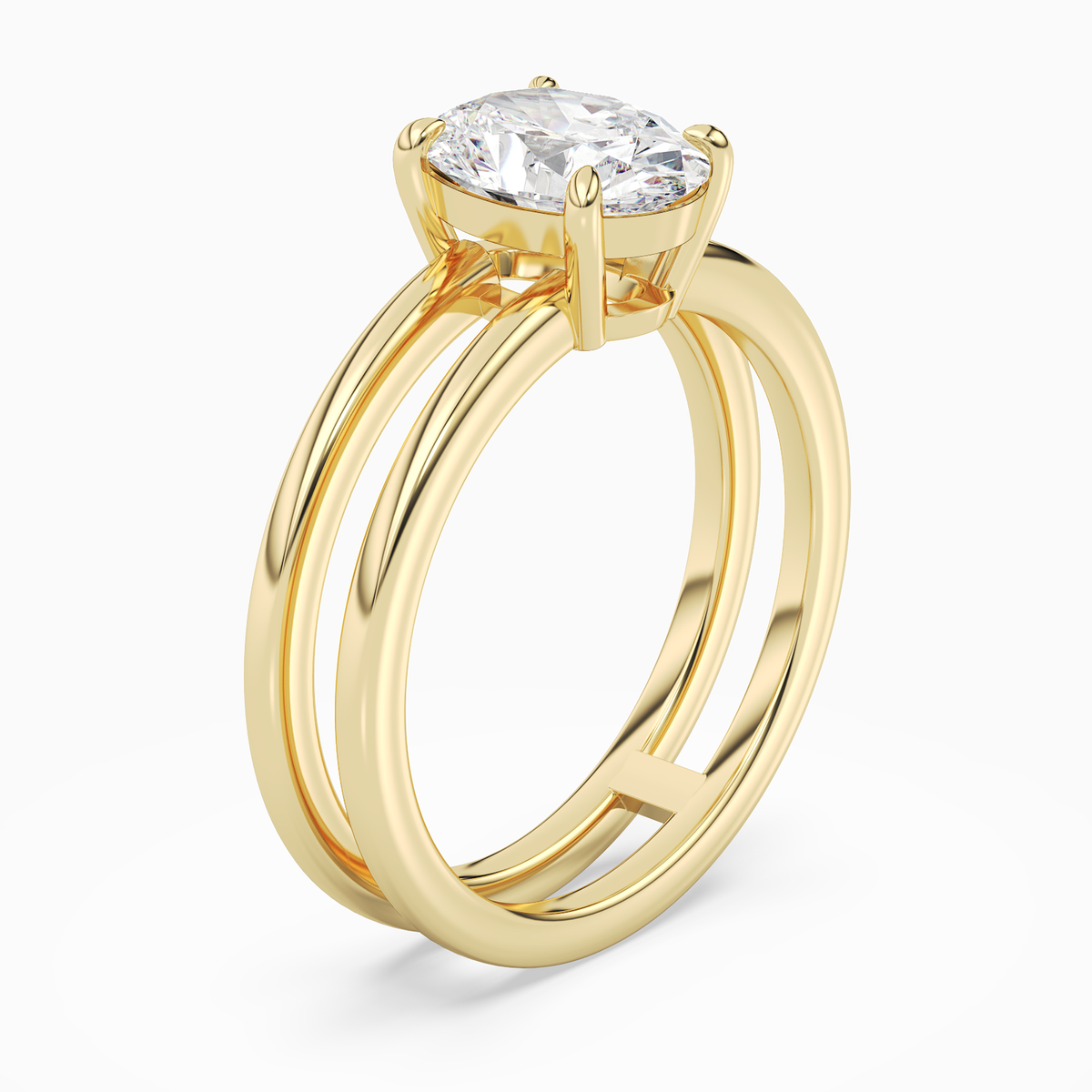 Oval Open Double Shank Solitaire in 18K Yellow Gold angled