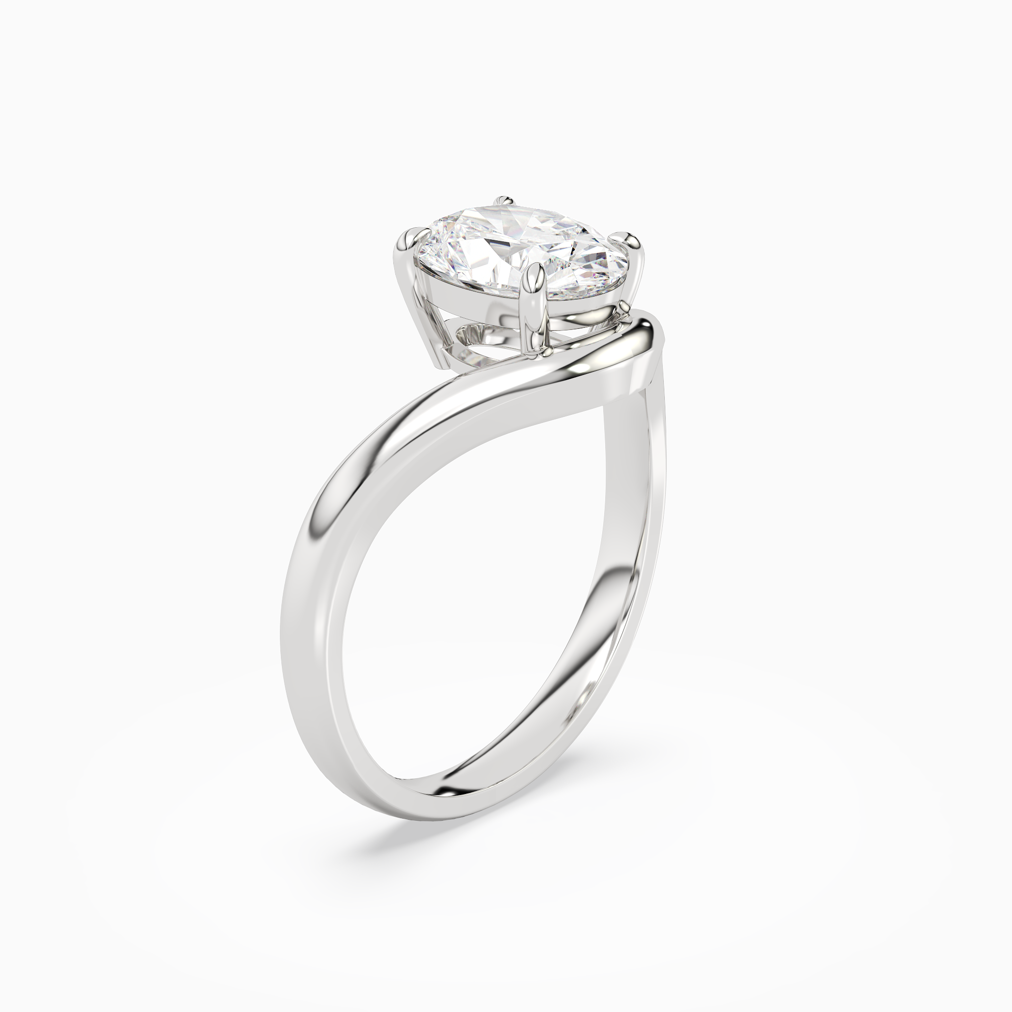 Oval V-Frame Solitaire in Platinum angled