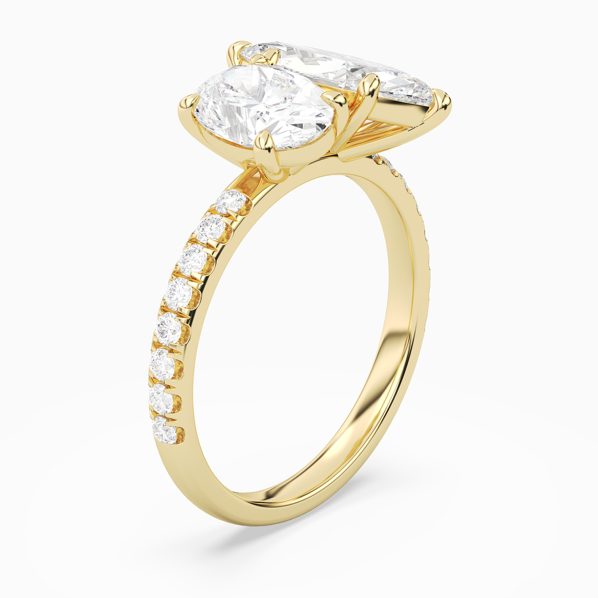 Oval & Marquise Accented Toi Et Moi in 18K Yellow Gold angled