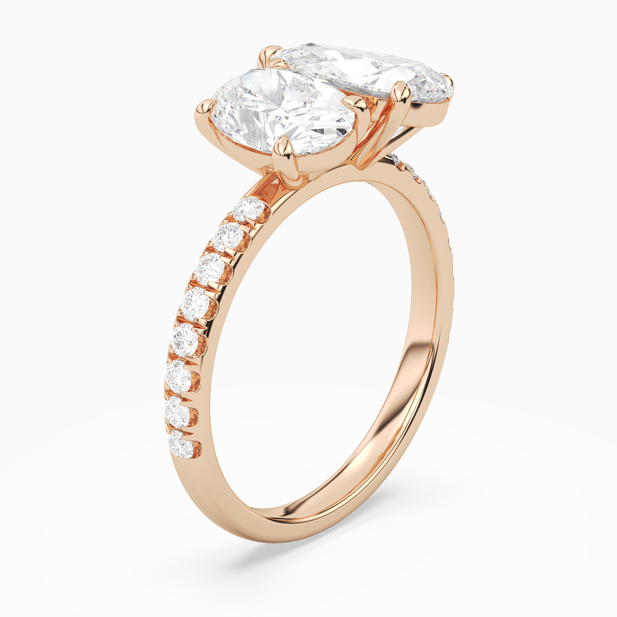 Oval & Pear Accented Toi Et Moi in 14K Rose Gold angled
