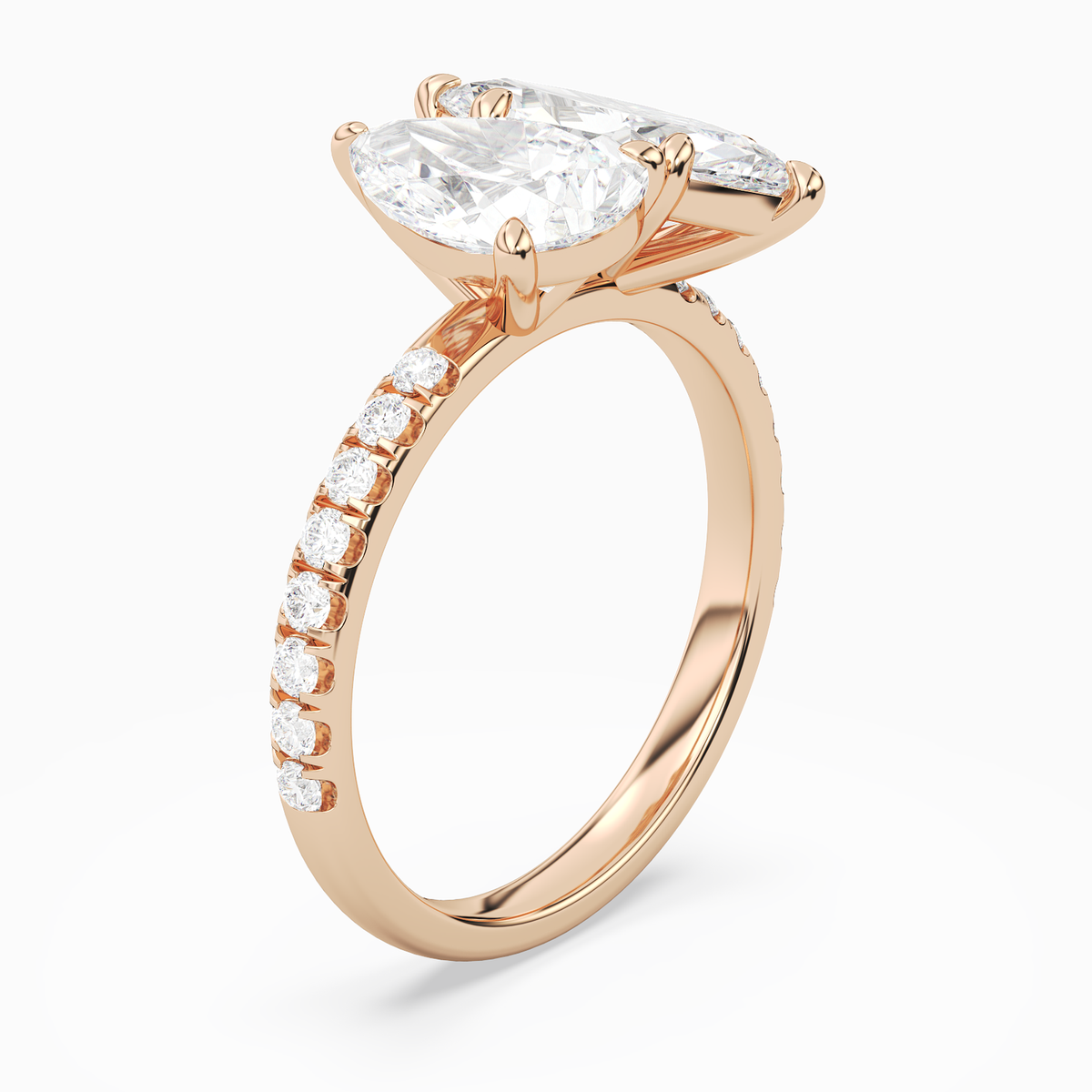Pear & Marquise Accented Toi Et Moi in 14K Rose Gold angled
