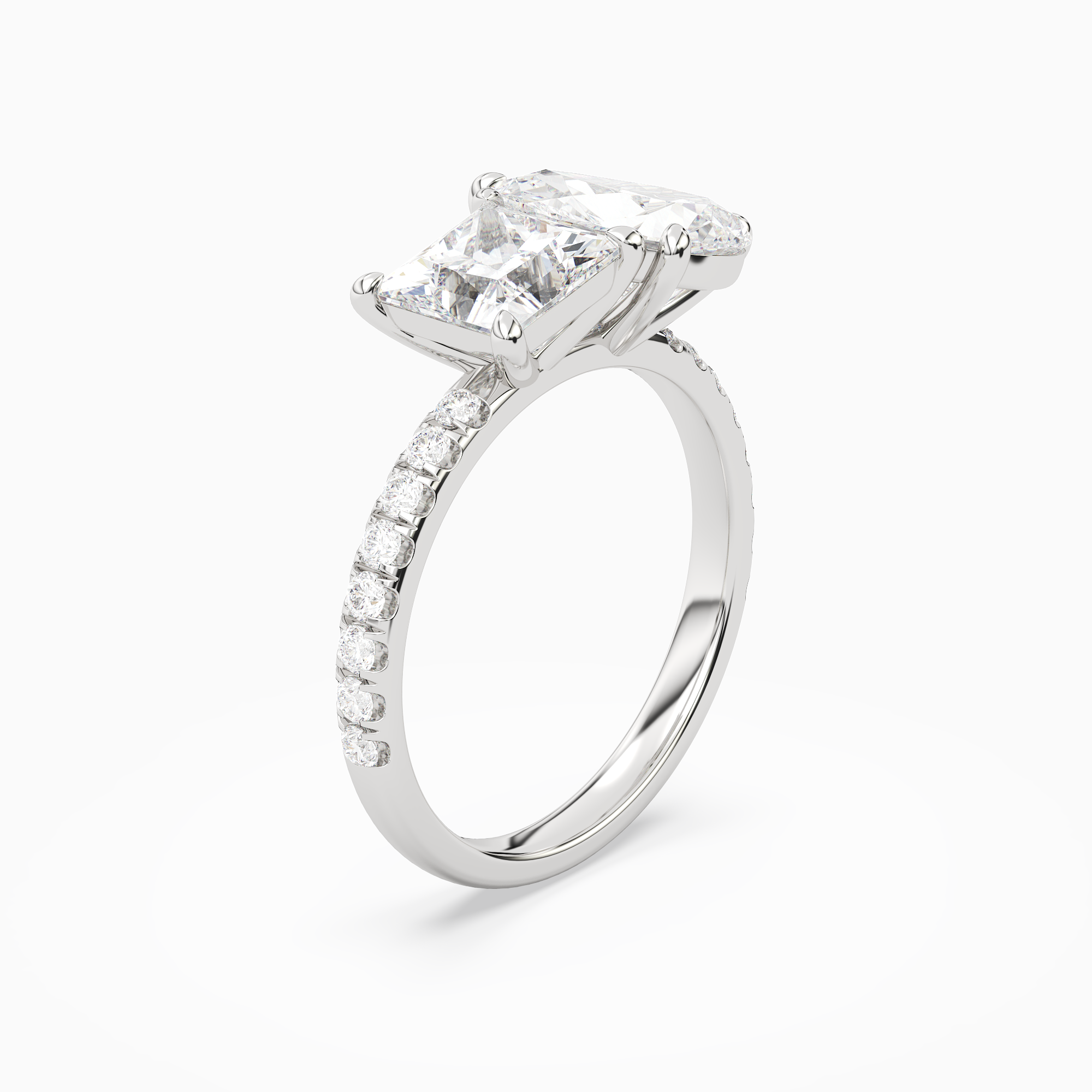 Princess & Pear Accented Toi Et Moi in Platinum angled
