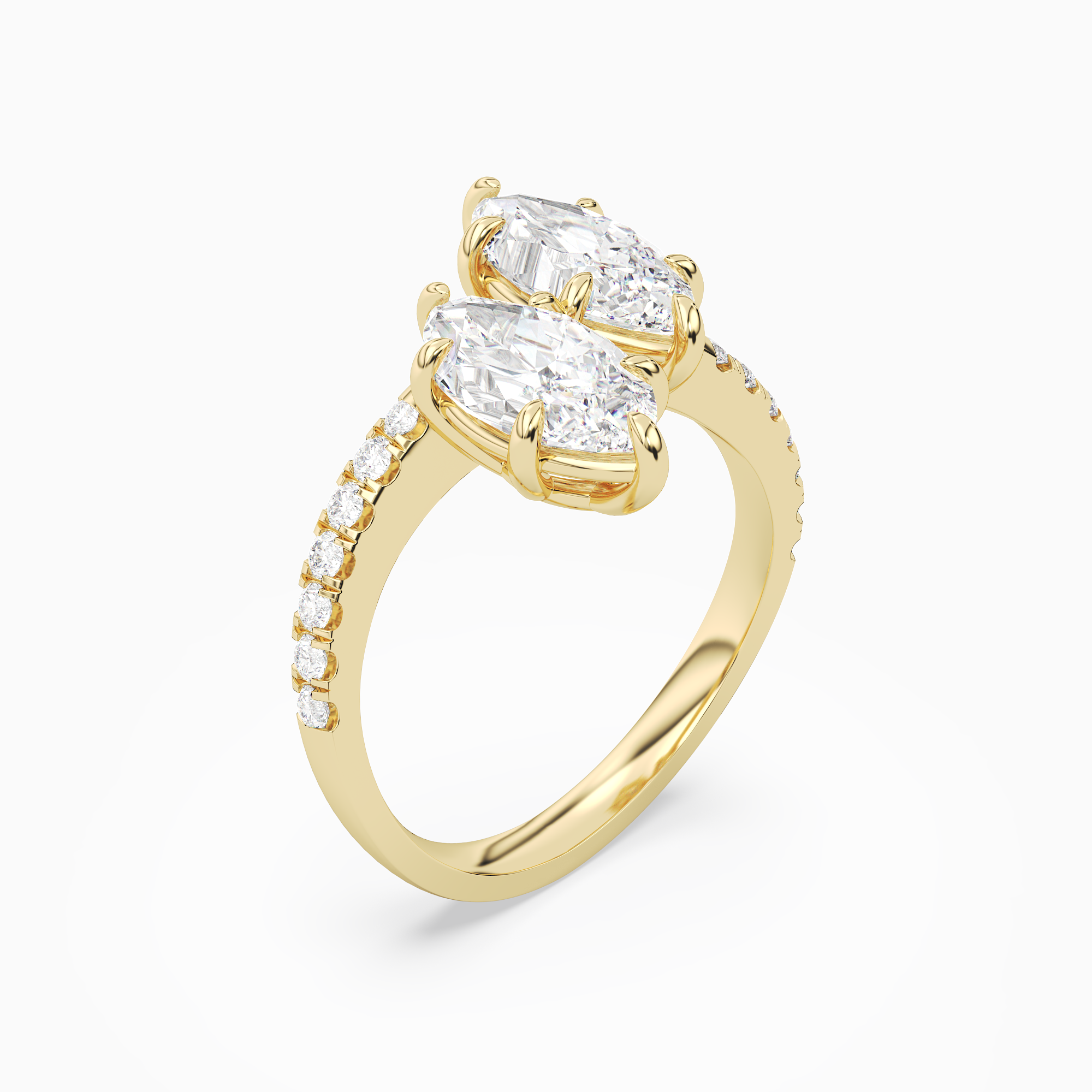 Marquise & Marquise Parallel Pavé Toi Et Moi in 18K Yellow Gold angled