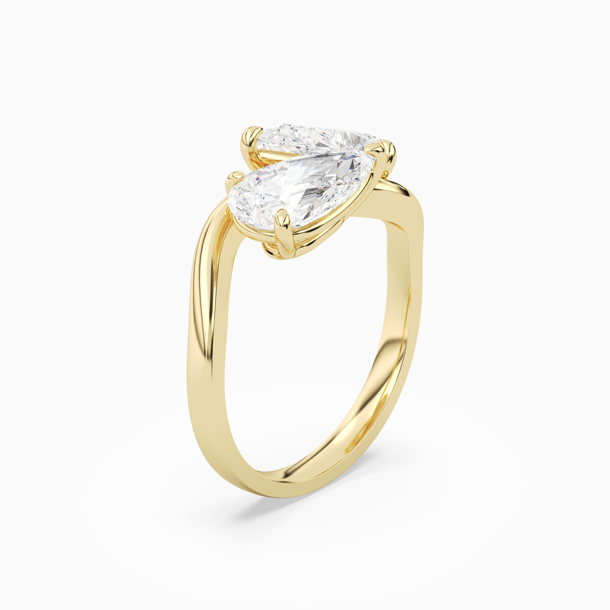 Pear & Pear Crossover Toi Et Moi Plain in 14K Yellow Gold angled